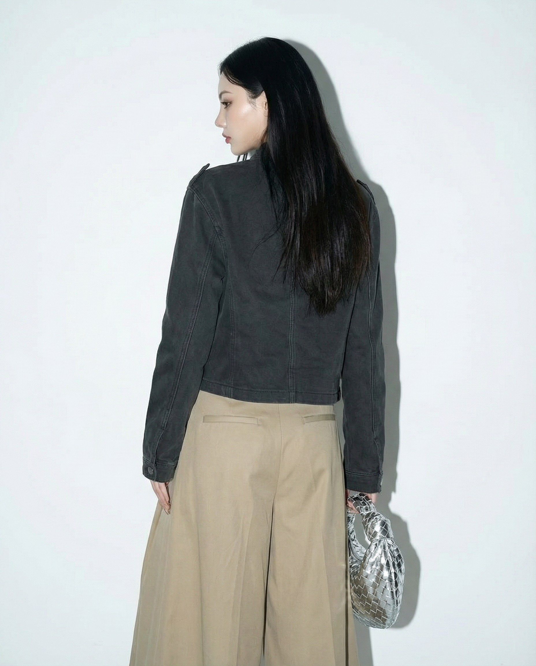 Washout Denim Metal Clasp Military Jacket - nightcity clothing