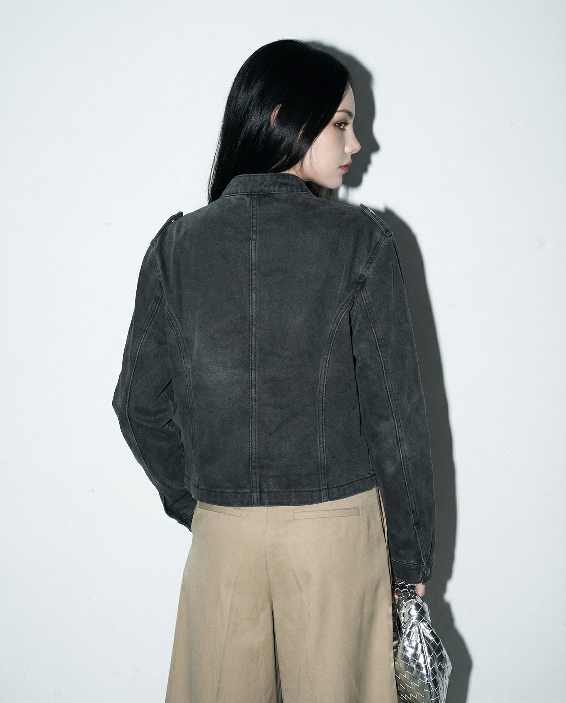 Washout Denim Metal Clasp Military Jacket - nightcity clothing