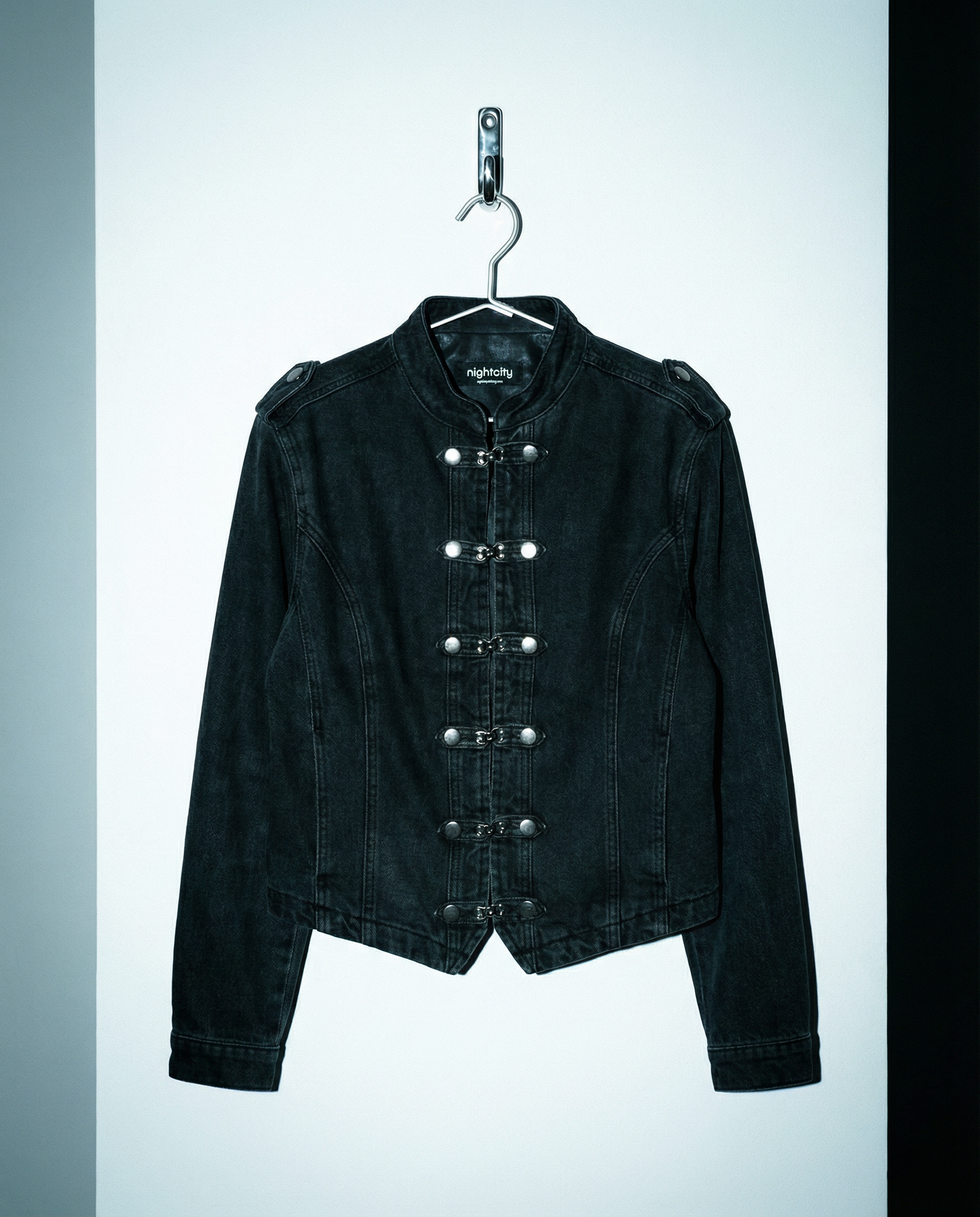 Washout Denim Metal Clasp Military Jacket - nightcity clothing