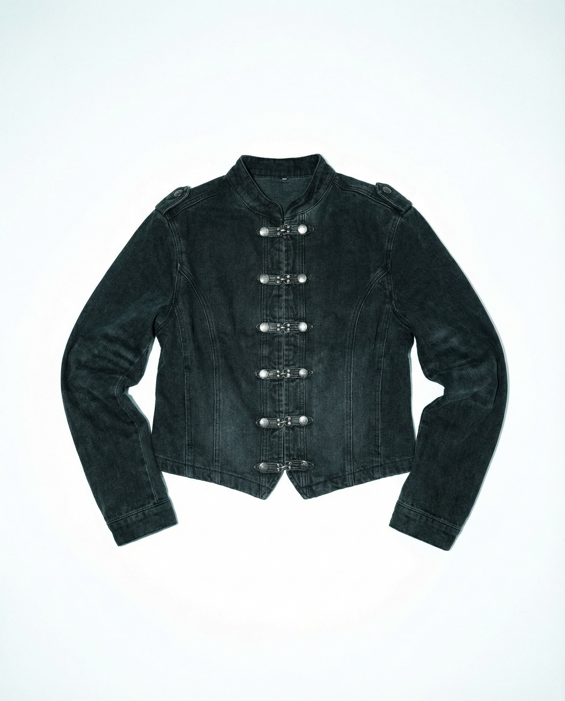 Washout Denim Metal Clasp Military Jacket - nightcity clothing