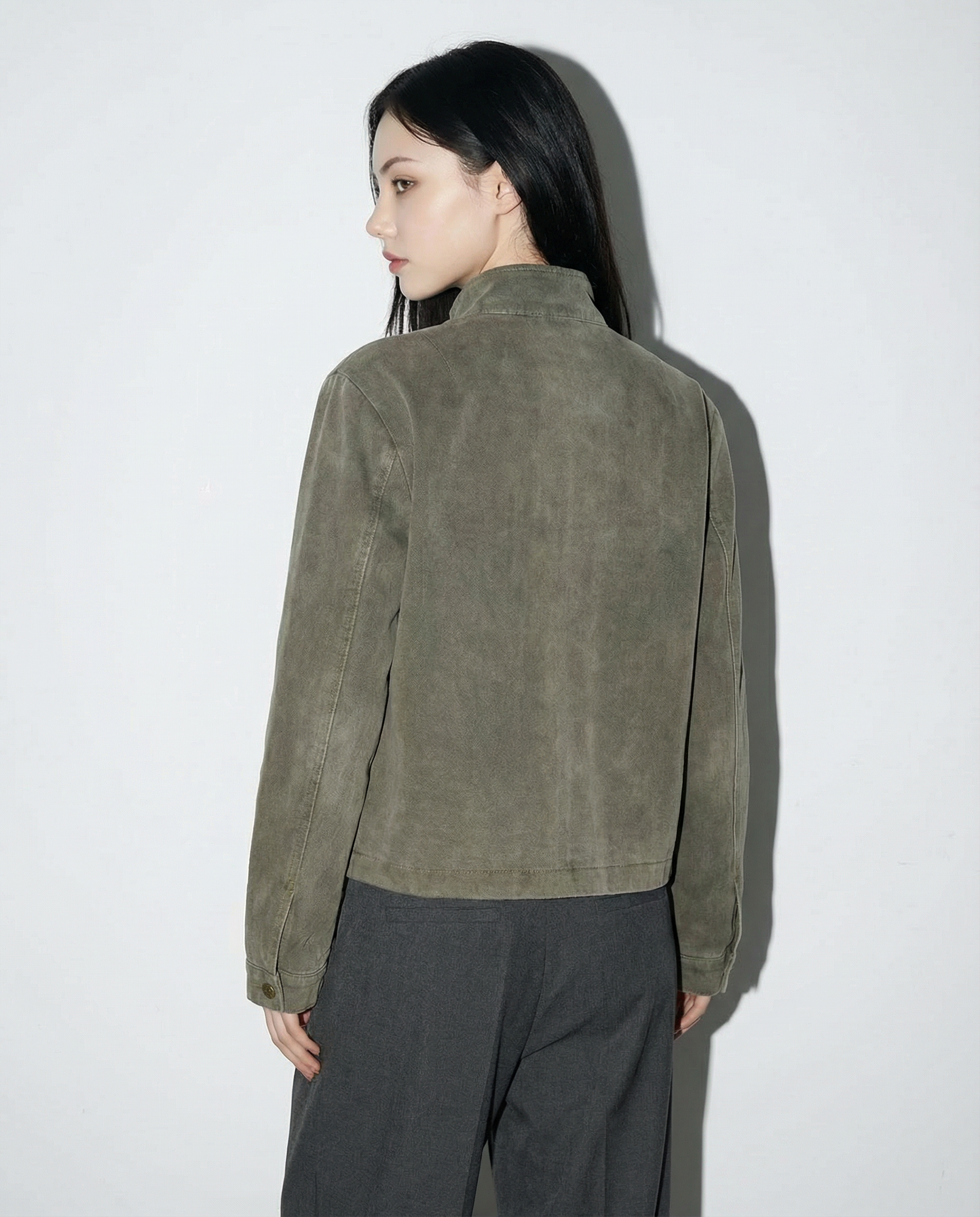 Mid Crop Military Zip Jacket with Star Studs - nightcity clothing