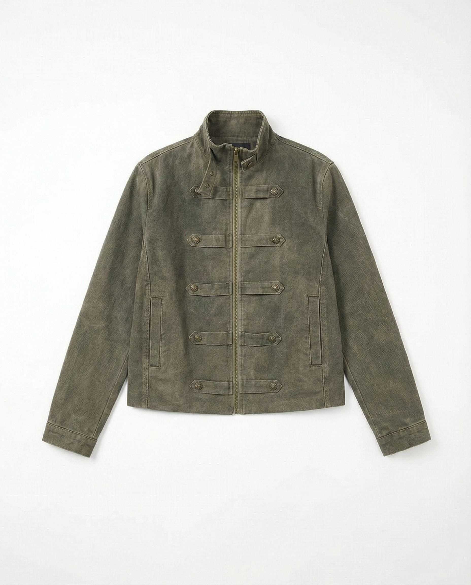 Mid Crop Military Zip Jacket with Star Studs - nightcity clothing