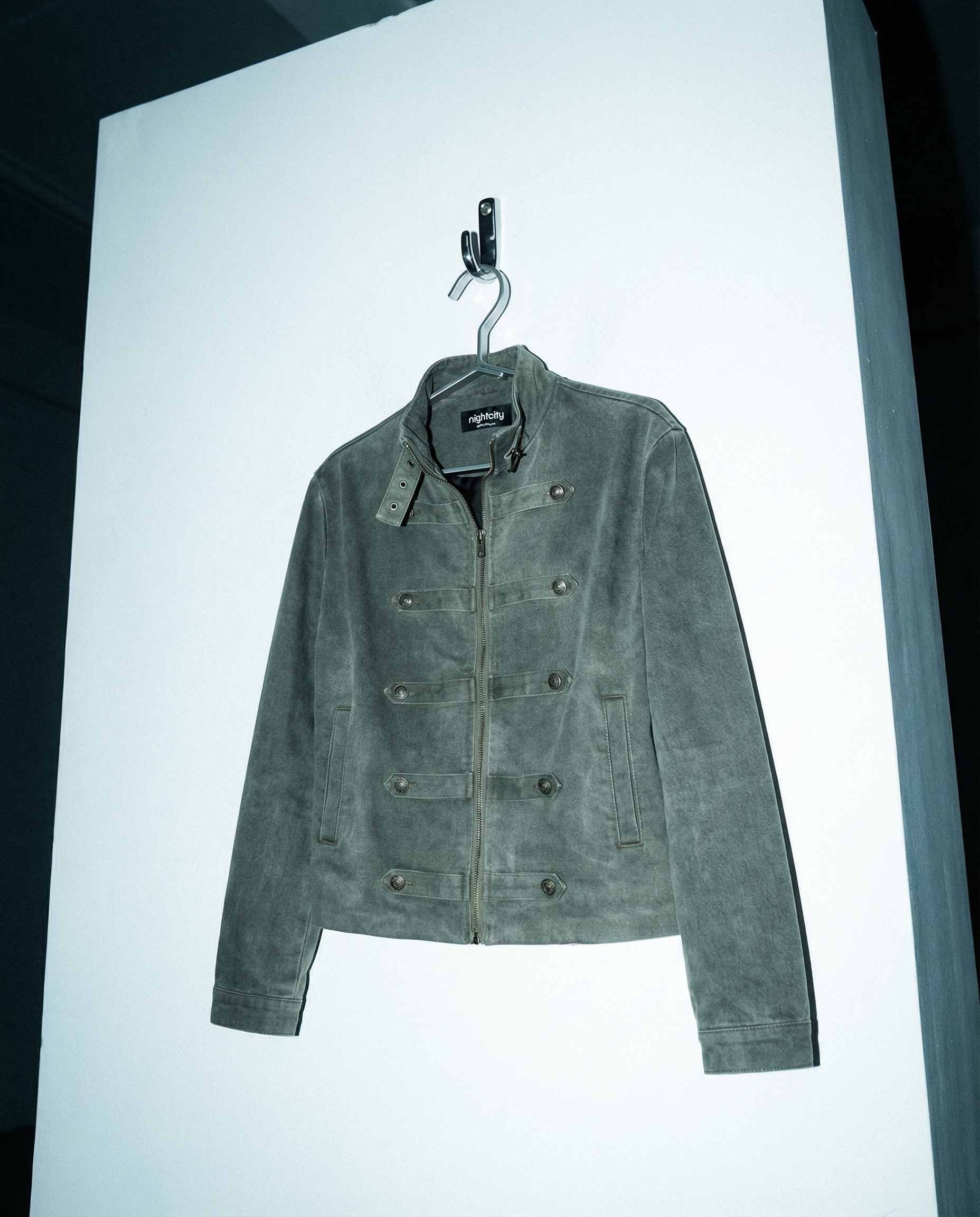 Mid Crop Military Zip Jacket with Star Studs - nightcity clothing