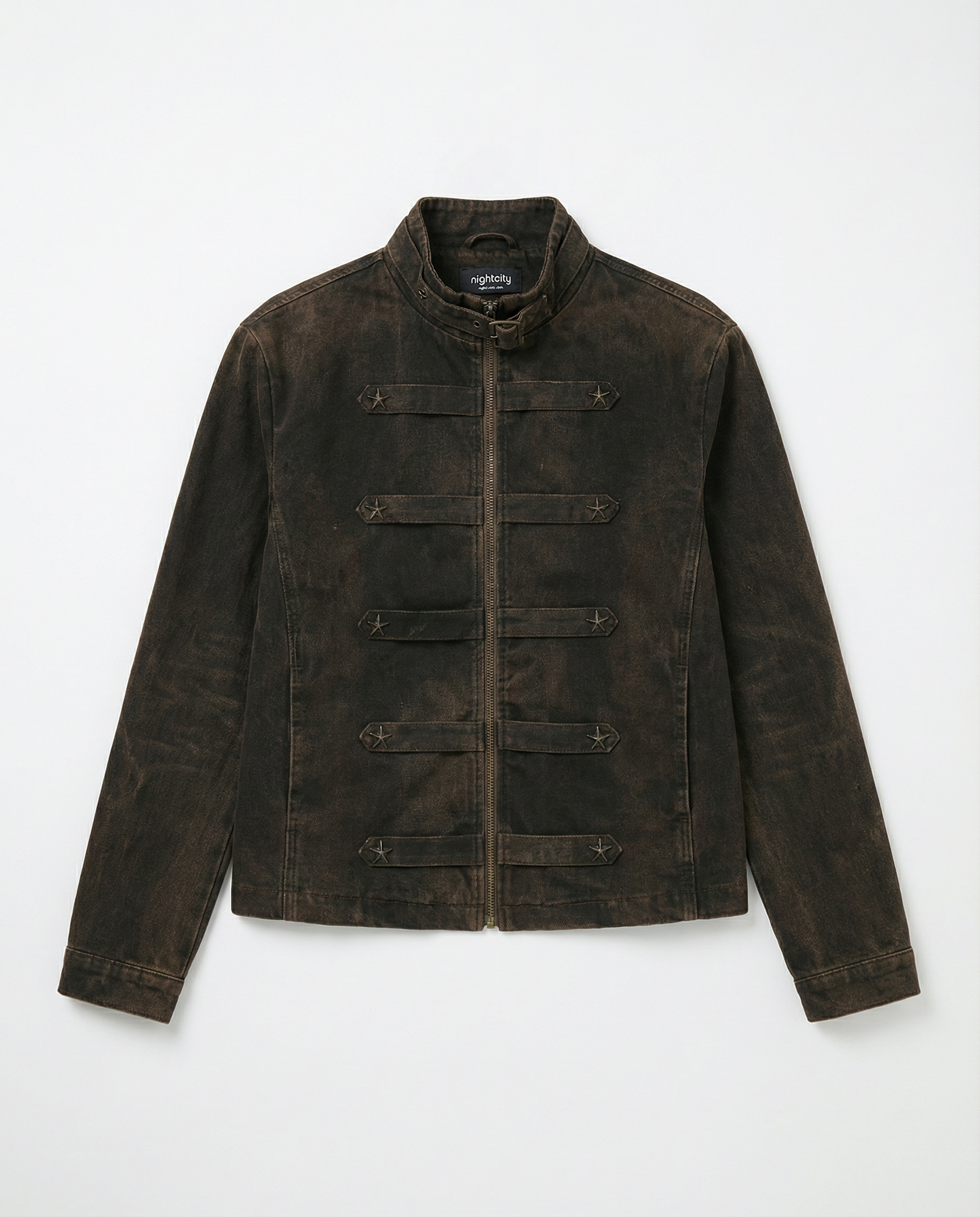Mid Crop Military Zip Jacket with Star Studs - nightcity clothing