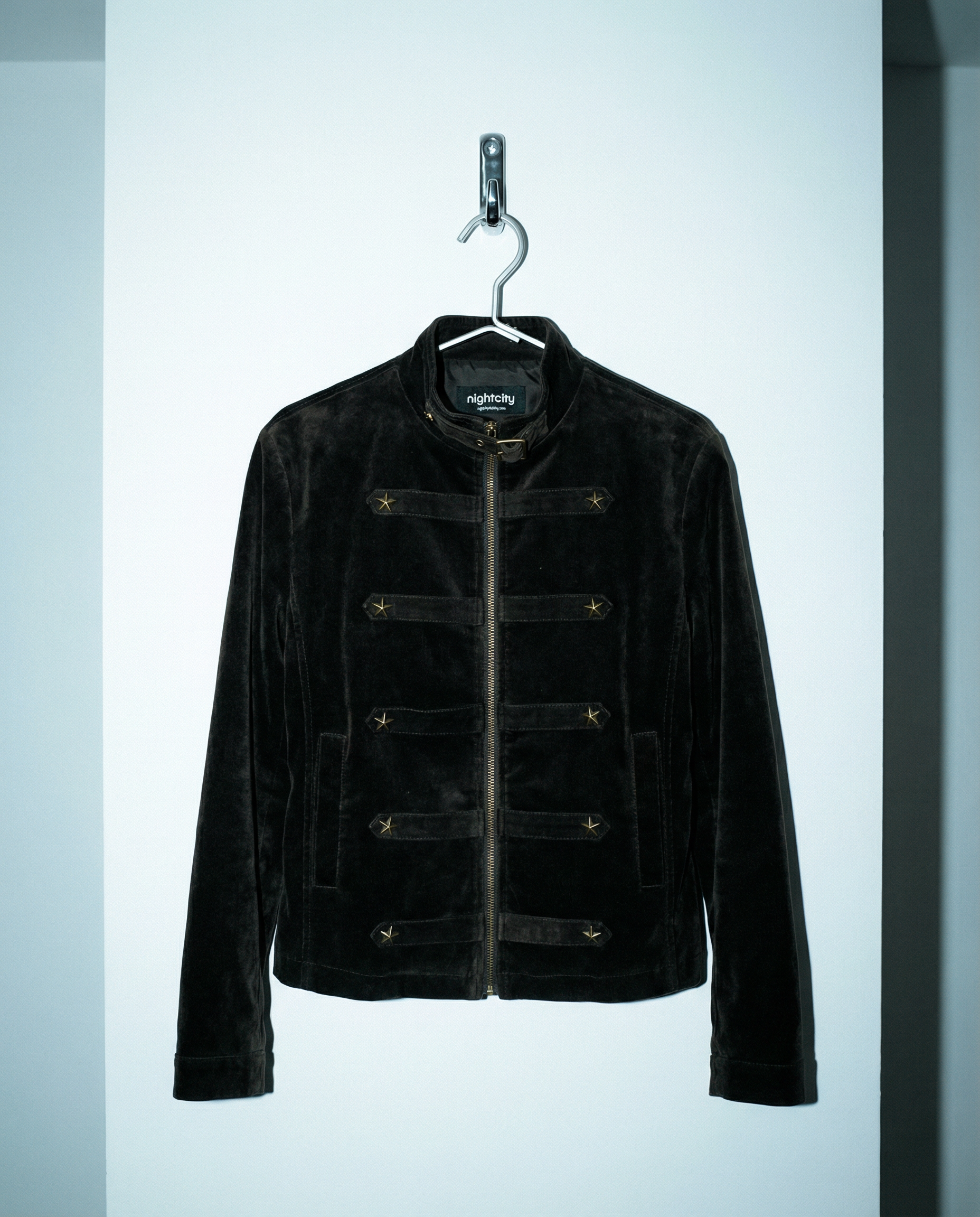 Mid Crop Military Zip Jacket with Star Studs - nightcity clothing