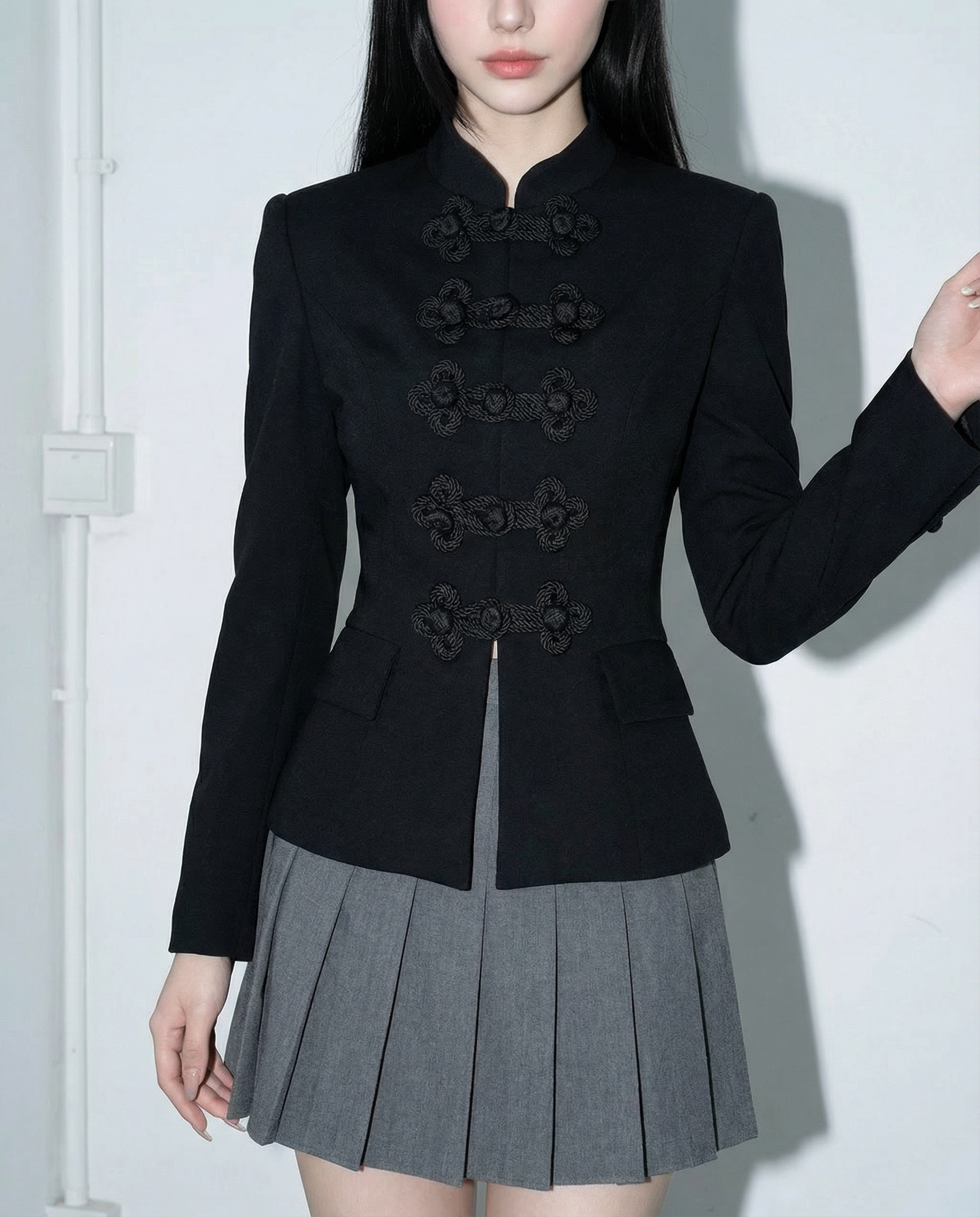 Knot Closure Mandarin Collar Military Blazer - nightcity clothing