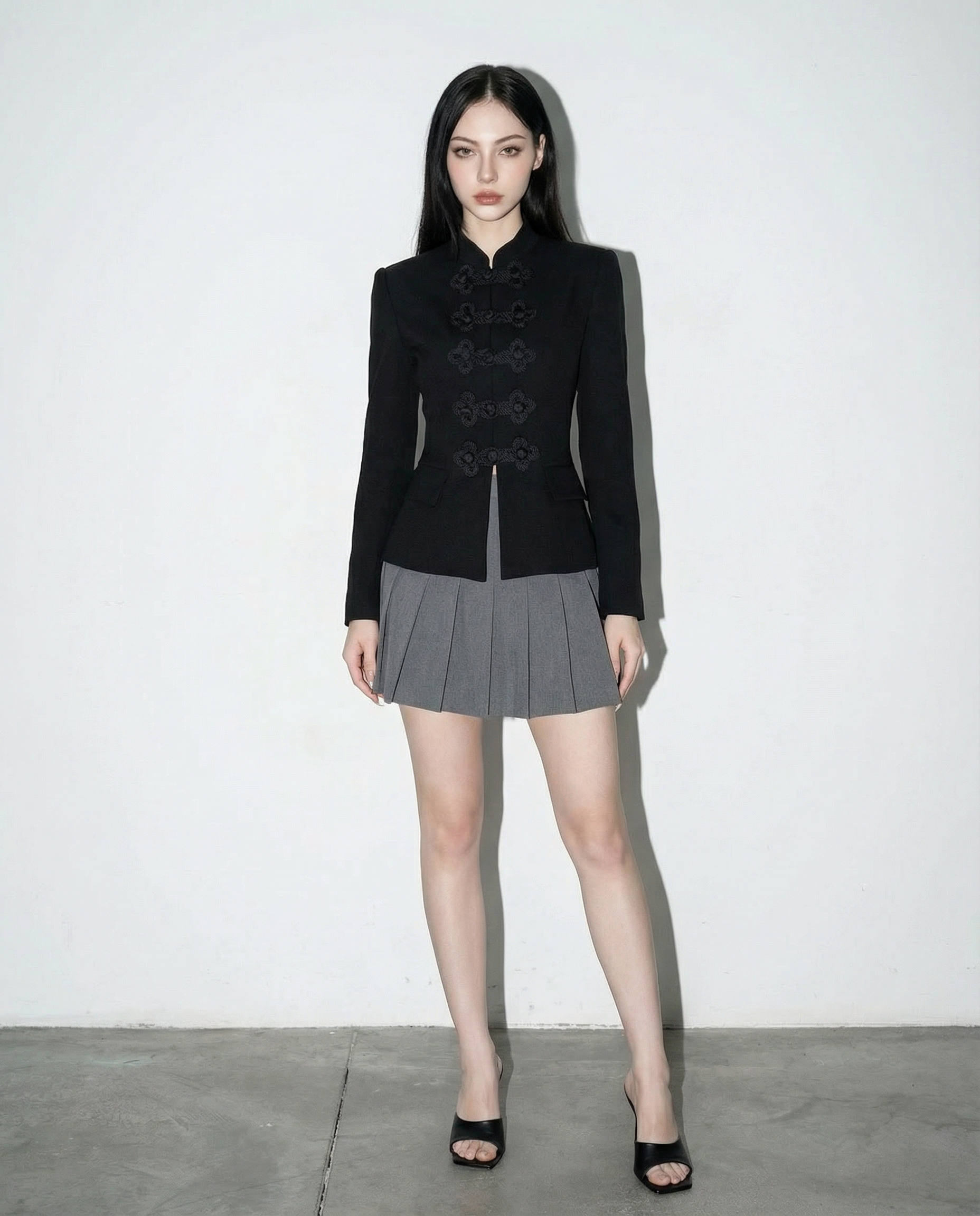 Knot Closure Mandarin Collar Military Blazer - nightcity clothing