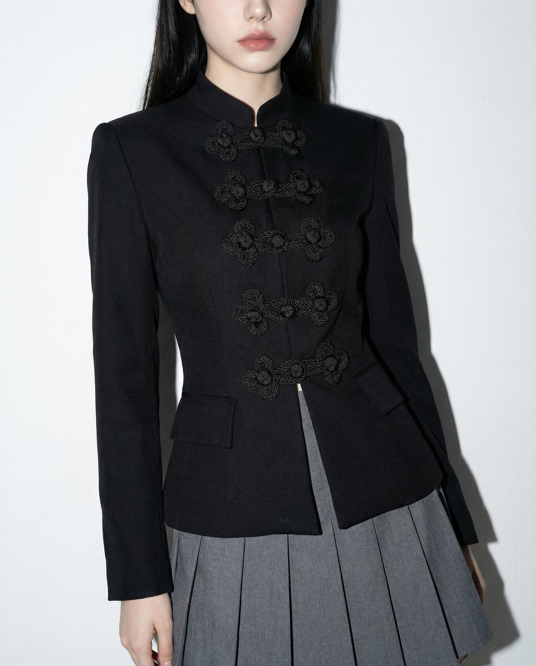 Knot Closure Mandarin Collar Military Blazer - nightcity clothing