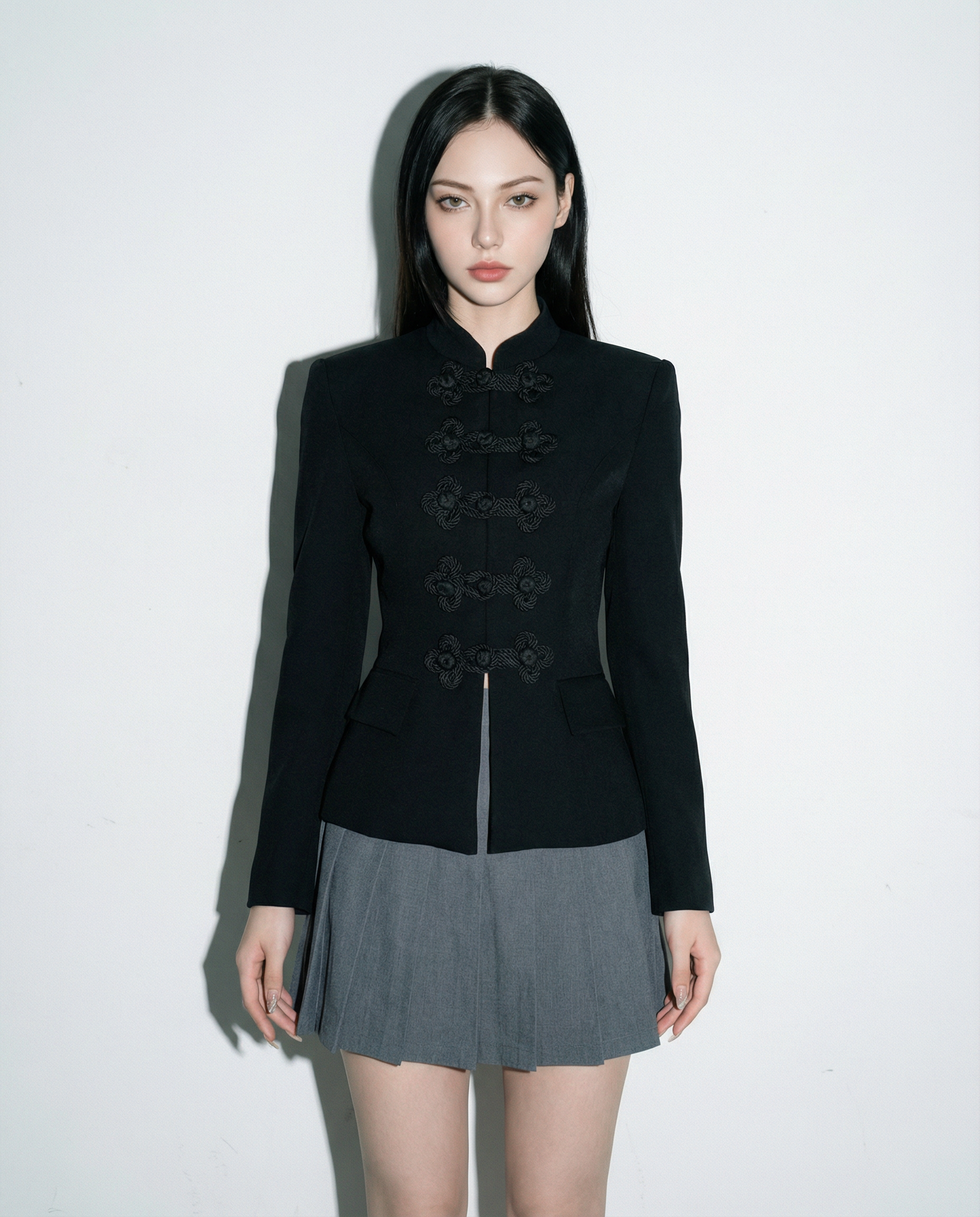 Knot Closure Mandarin Collar Military Blazer - nightcity clothing
