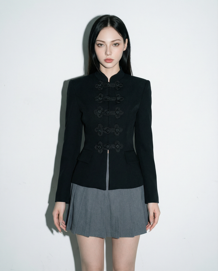 Knot Closure Mandarin Collar Military Blazer - nightcity clothing