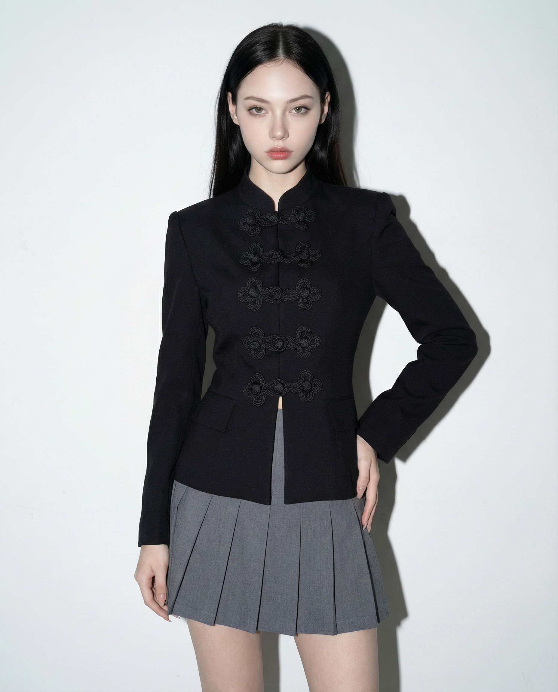 Knot Closure Mandarin Collar Military Blazer - nightcity clothing