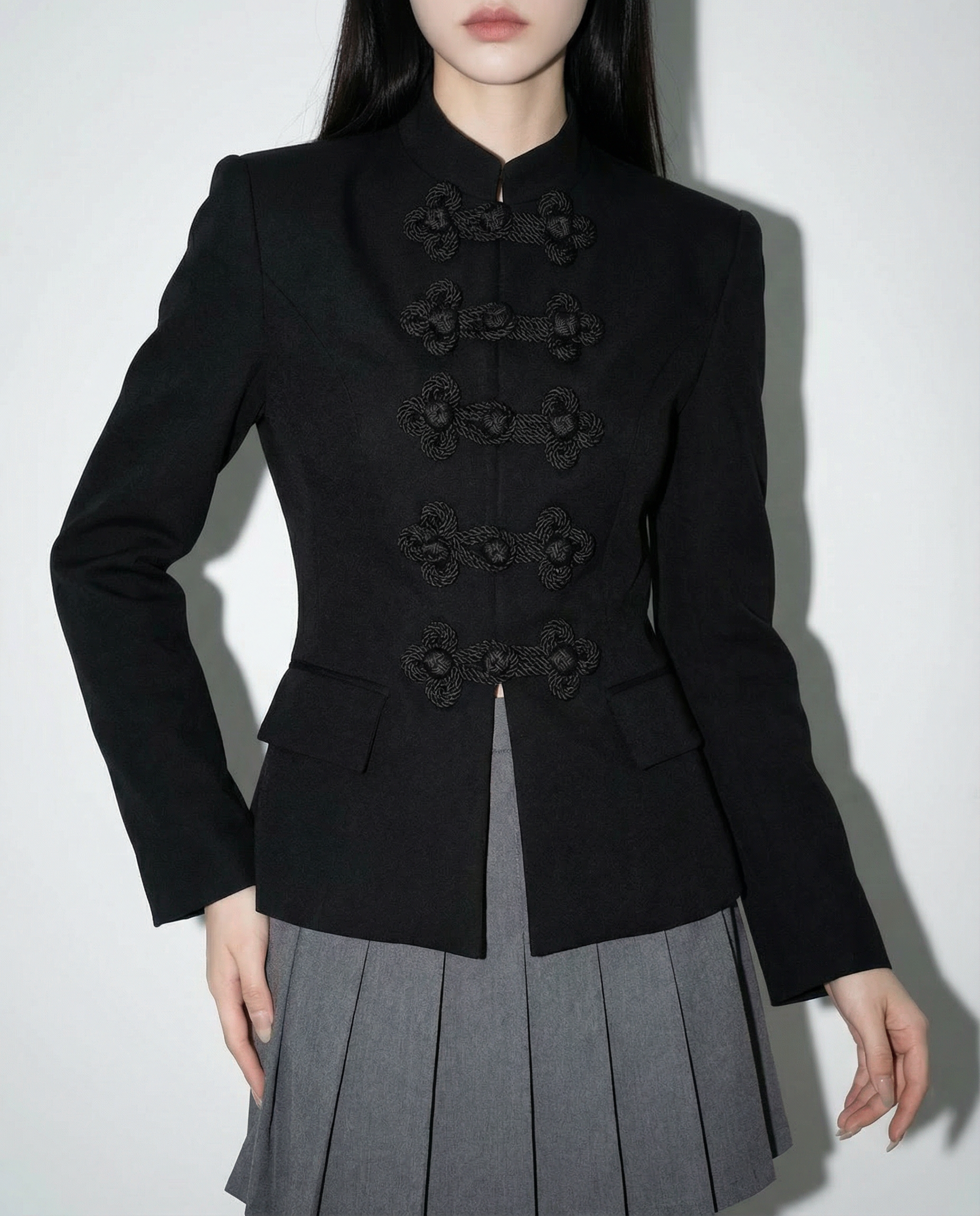 Knot Closure Mandarin Collar Military Blazer - nightcity clothing