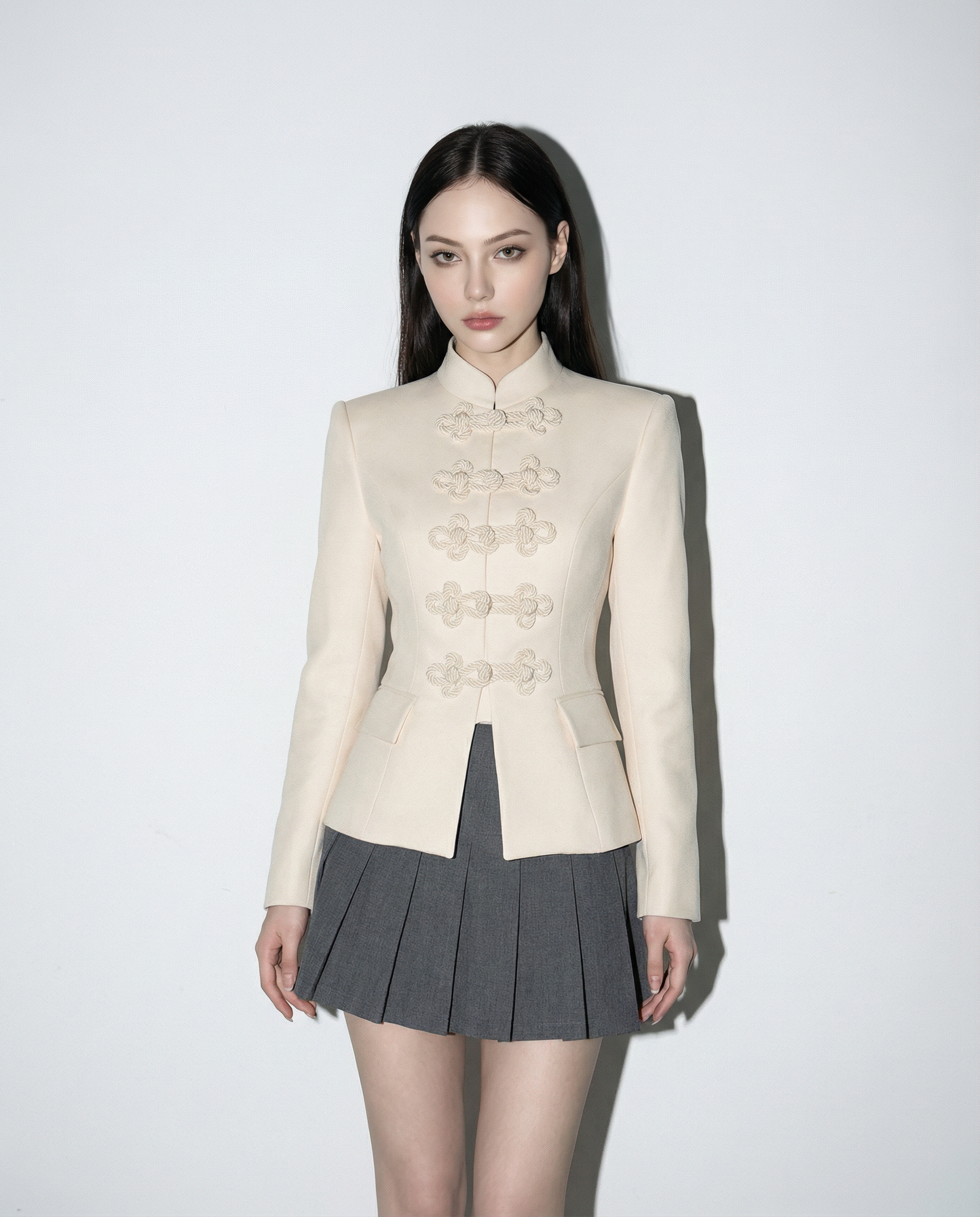 Knot Closure Mandarin Collar Military Blazer - nightcity clothing