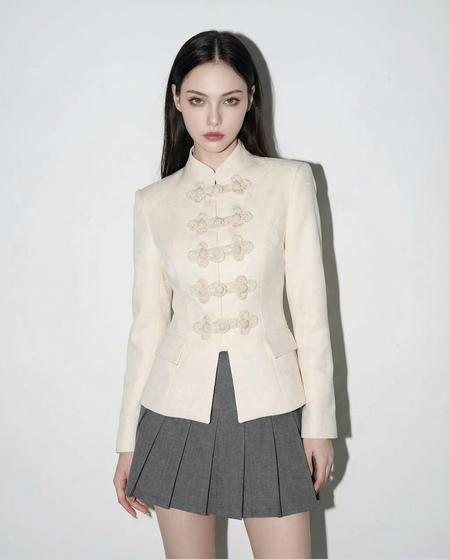 Knot Closure Mandarin Collar Military Blazer - nightcity clothing