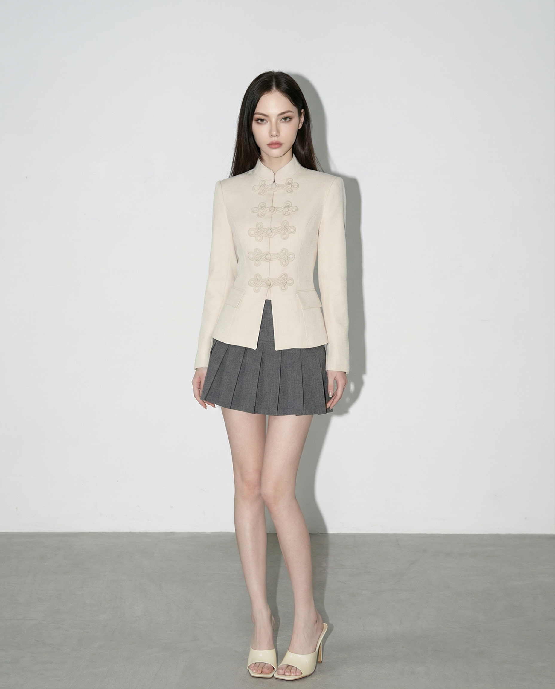 Knot Closure Mandarin Collar Military Blazer - nightcity clothing