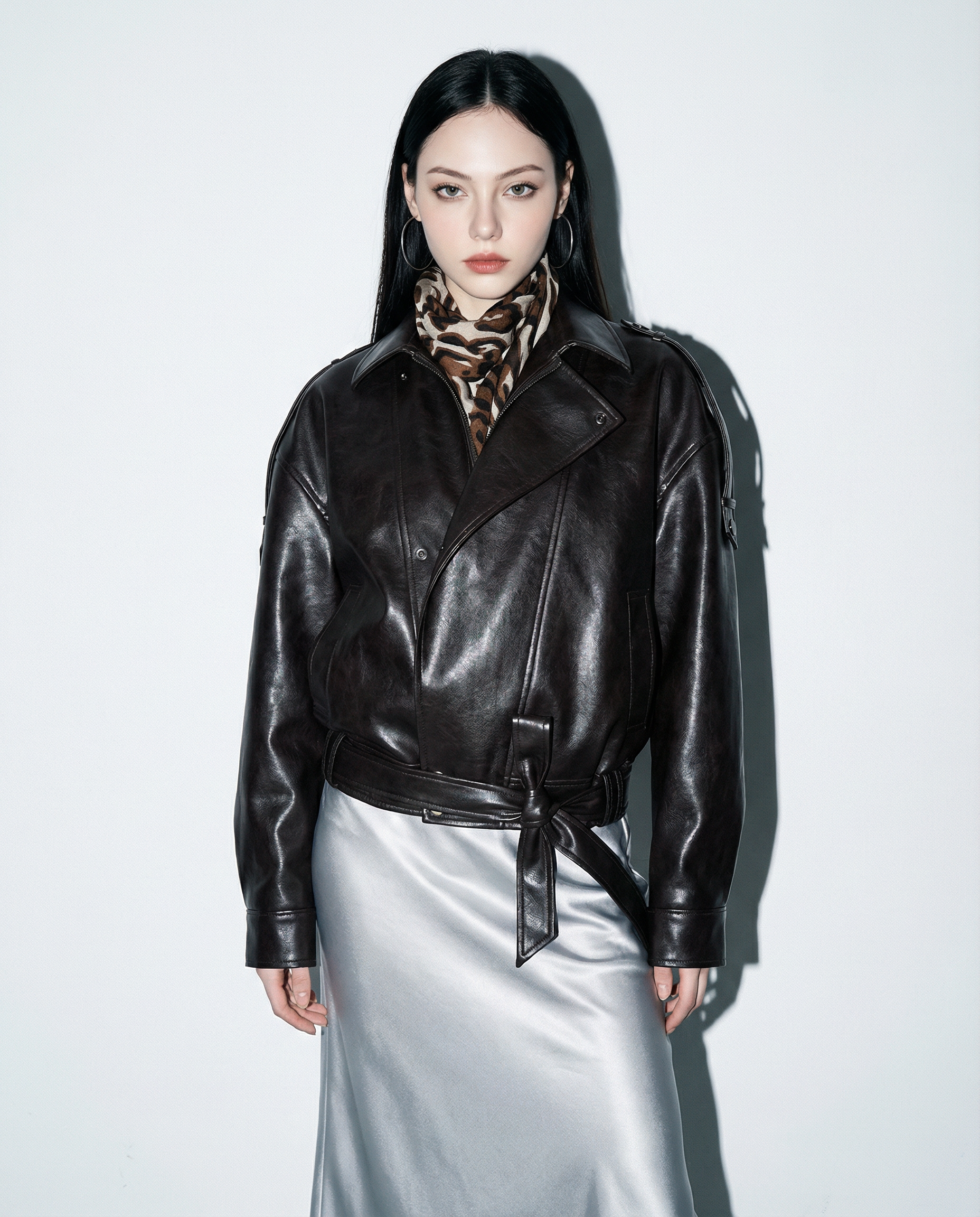 Faux Leather Asymmetric Belted Moto Jacket - nightcity clothing