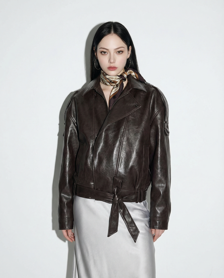 Faux Leather Asymmetric Belted Moto Jacket - nightcity clothing