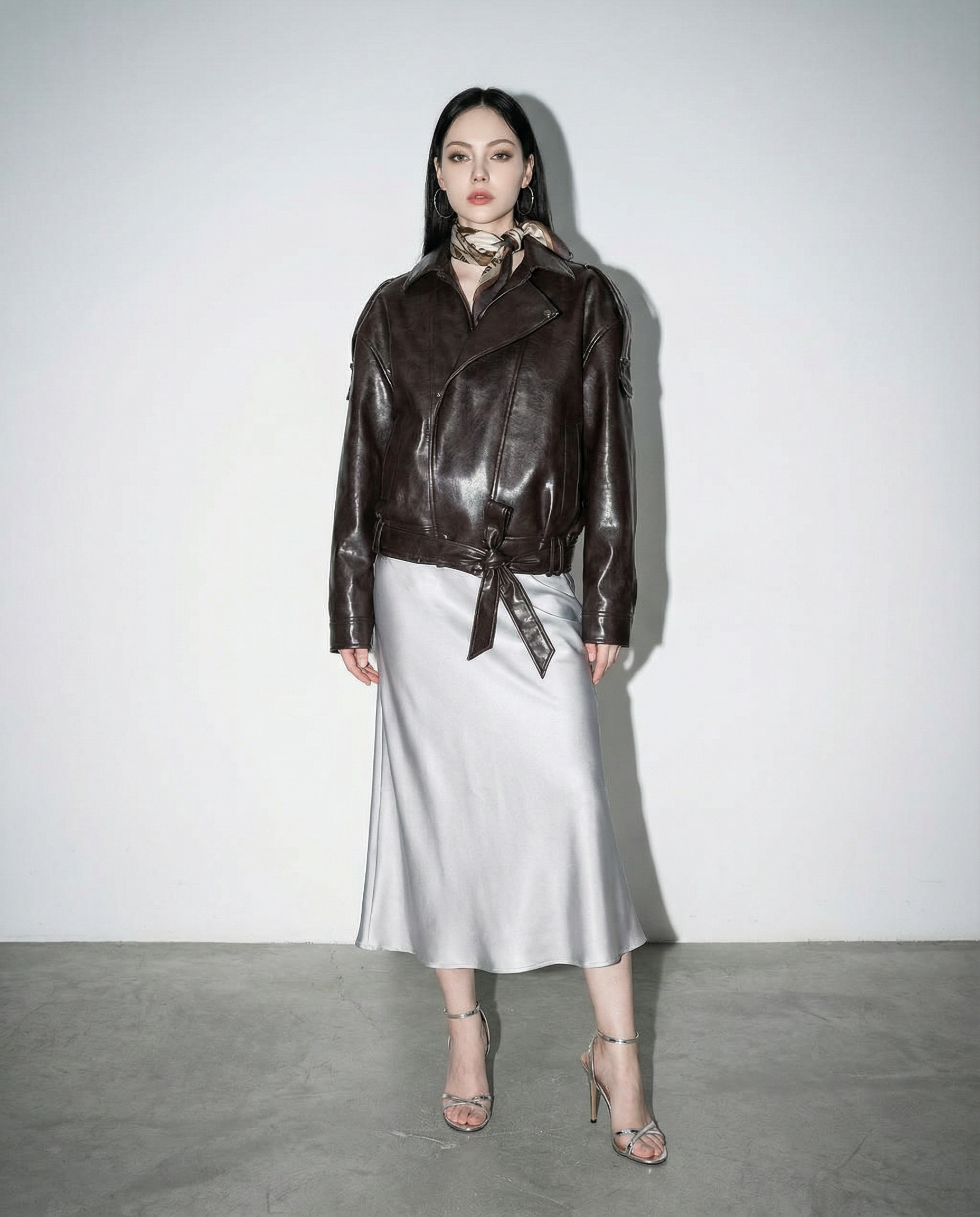 Faux Leather Asymmetric Belted Moto Jacket - nightcity clothing