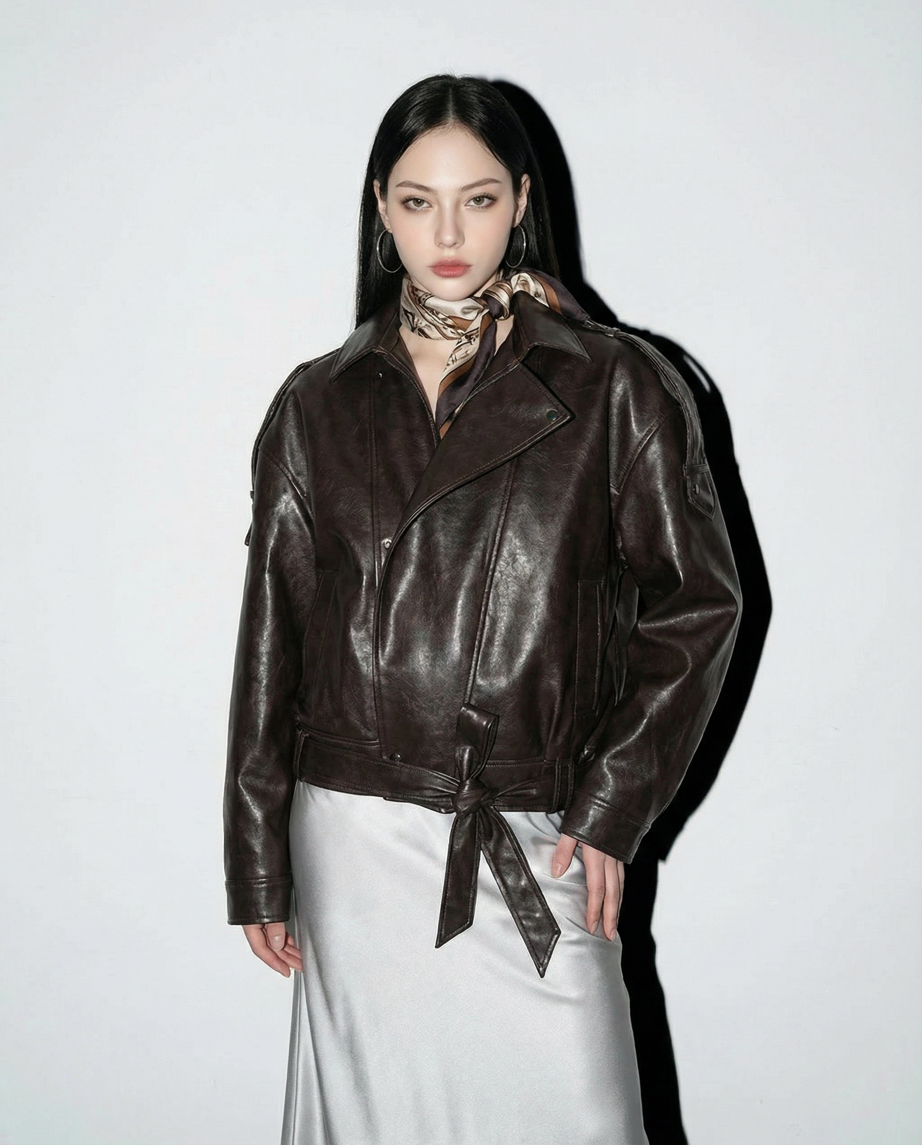 Faux Leather Asymmetric Belted Moto Jacket - nightcity clothing