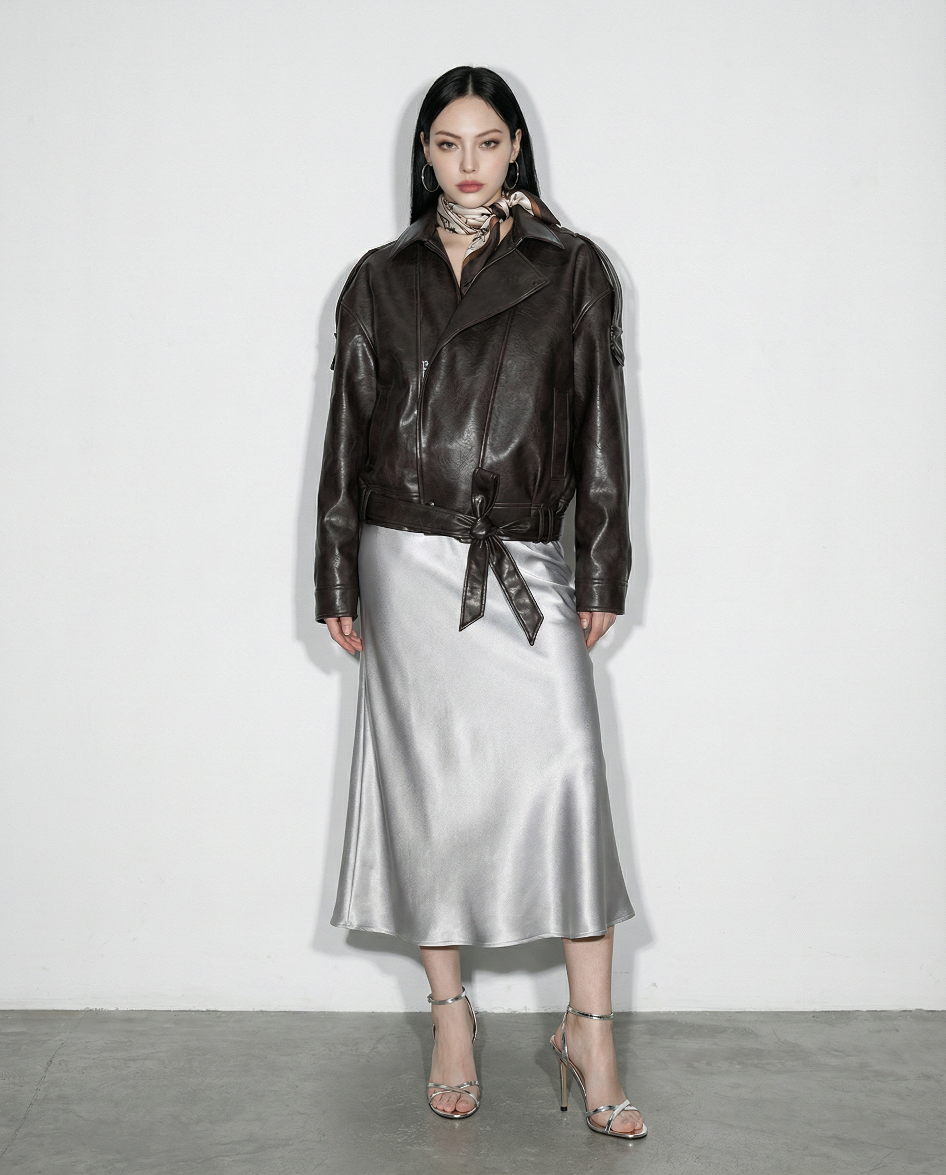 Faux Leather Asymmetric Belted Moto Jacket - nightcity clothing