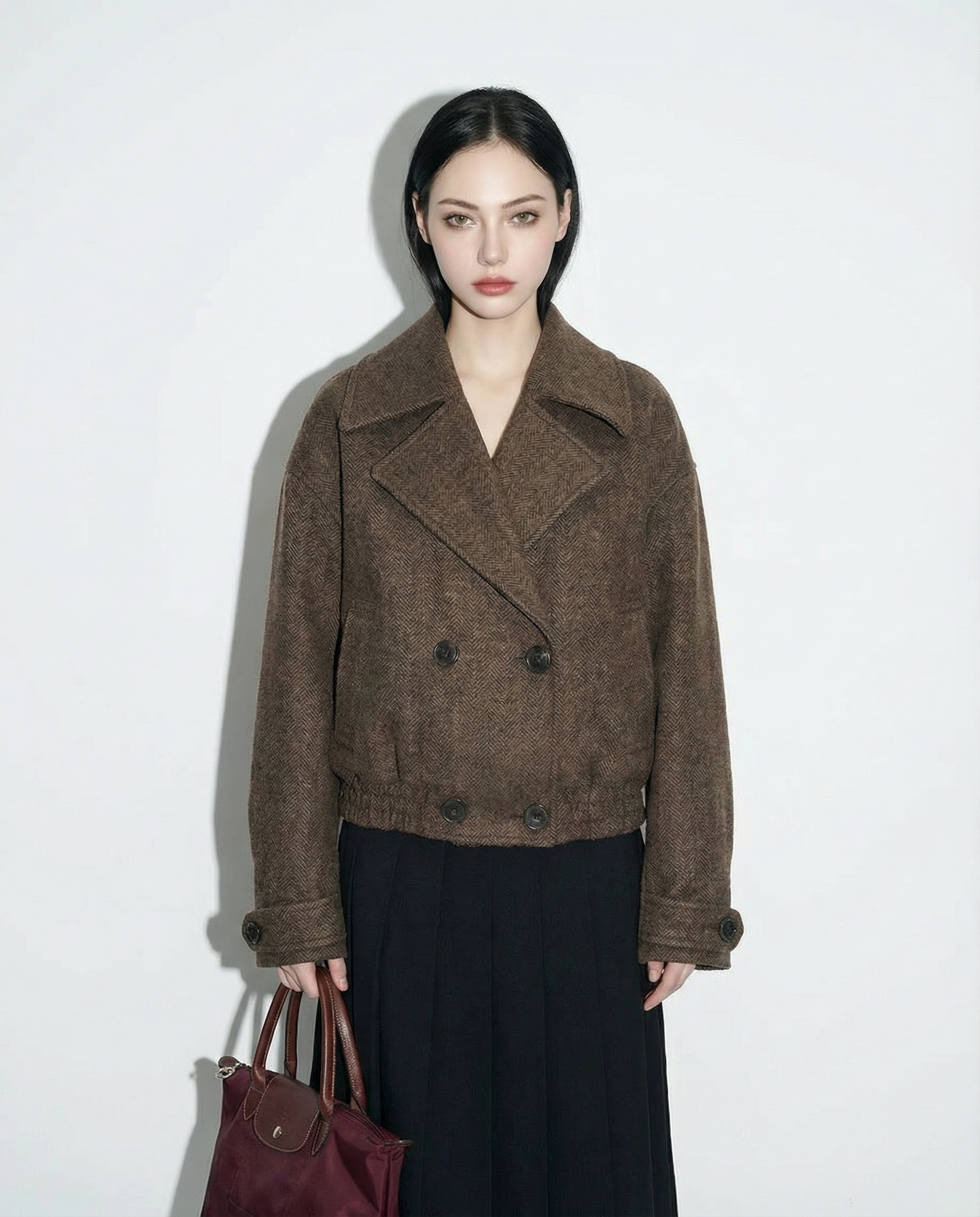 Herringbone Wide Lapel Double Breasted Jacket - nightcity clothing
