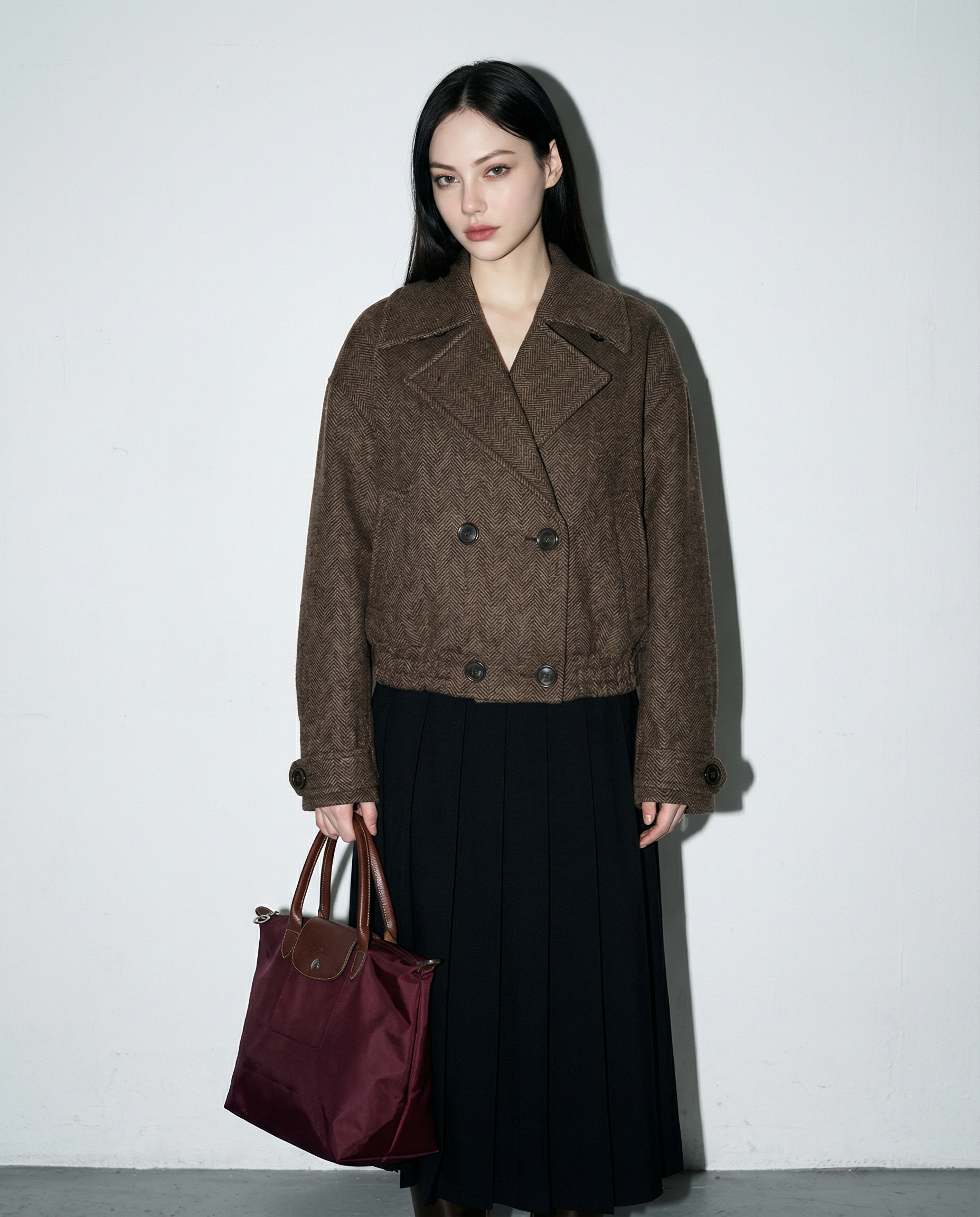 Herringbone Wide Lapel Double Breasted Jacket - nightcity clothing