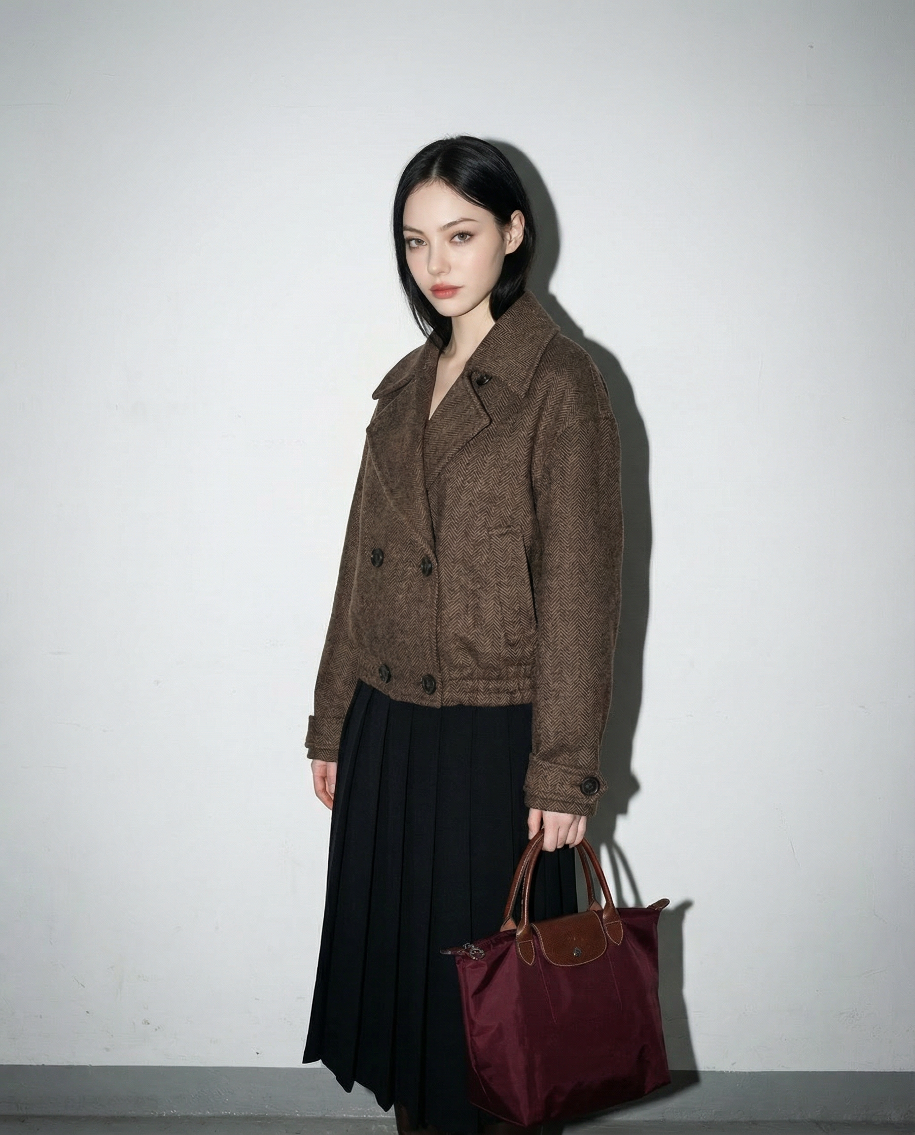 Herringbone Wide Lapel Double Breasted Jacket - nightcity clothing
