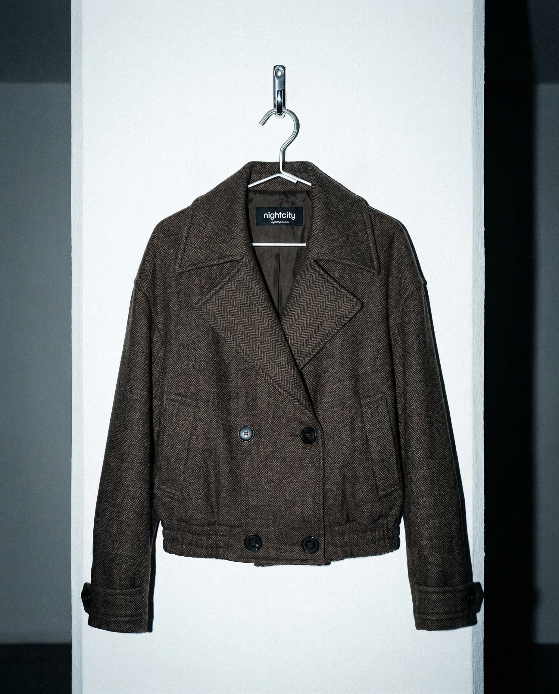 Herringbone Wide Lapel Double Breasted Jacket - nightcity clothing