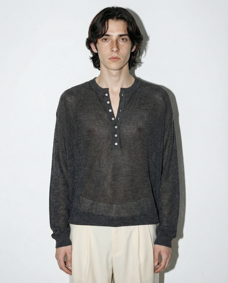 Mesh Knit Lightweight Henley Long Sleeve Shirt - nightcity clothing