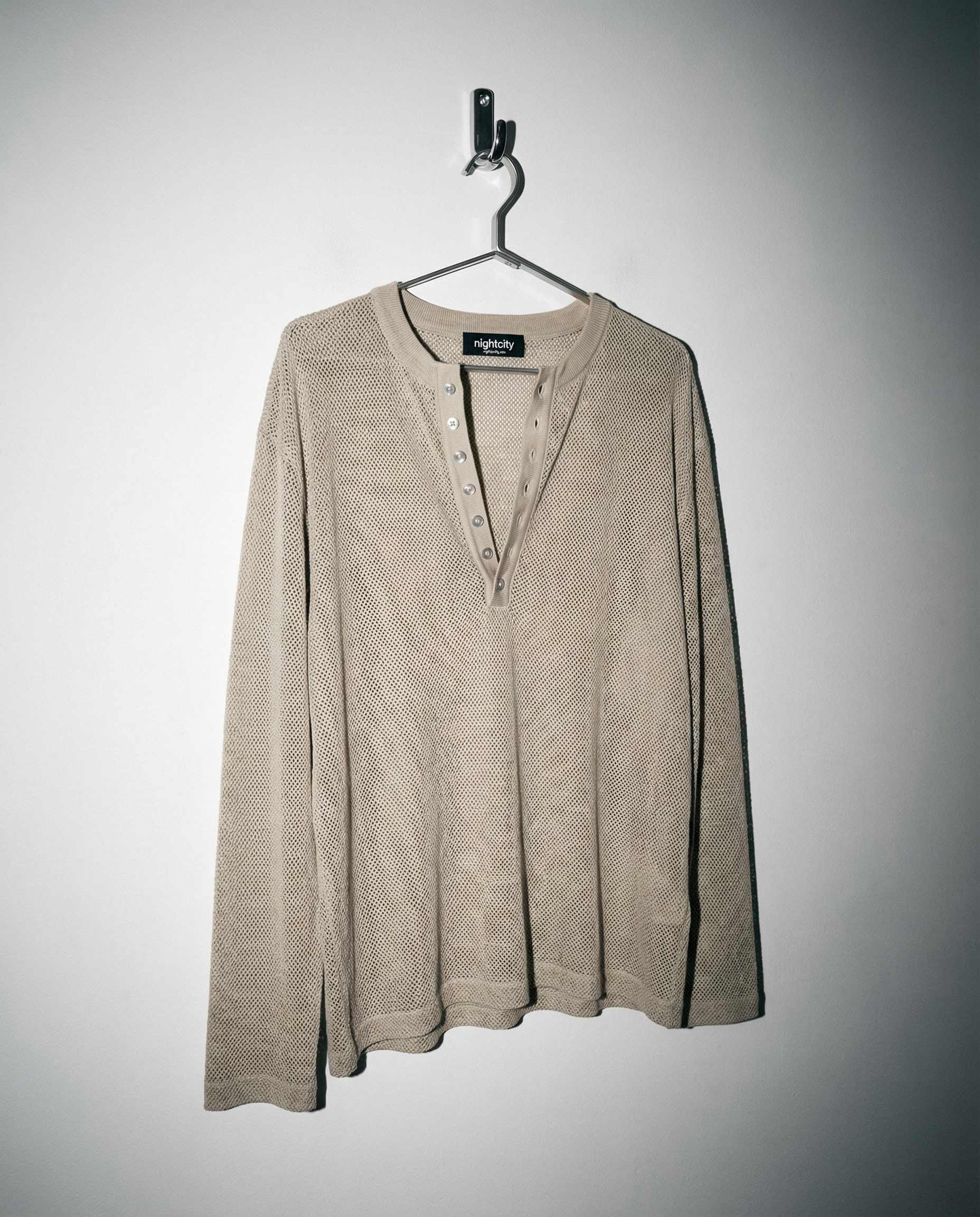 Mesh Knit Lightweight Henley Long Sleeve Shirt - nightcity clothing