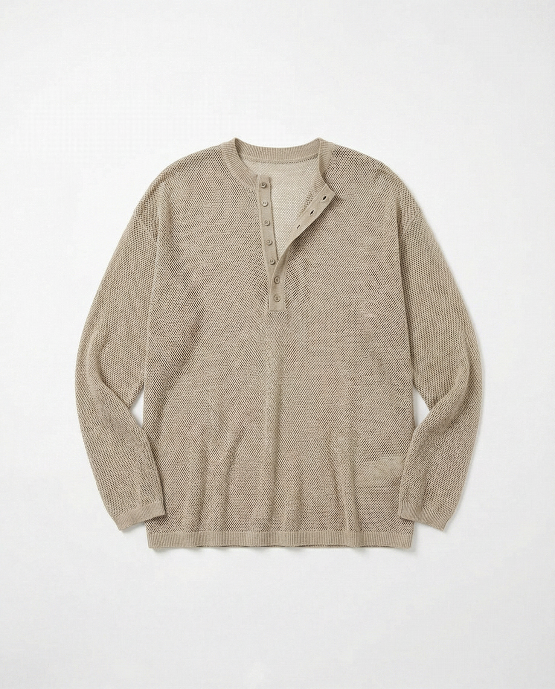Mesh Knit Lightweight Henley Long Sleeve Shirt - nightcity clothing