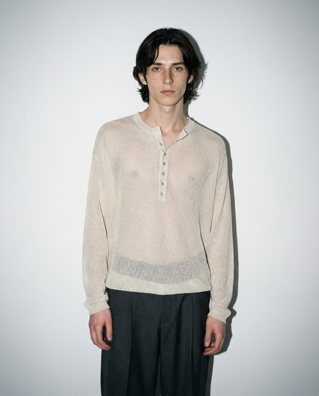 Mesh Knit Lightweight Henley Long Sleeve Shirt - nightcity clothing