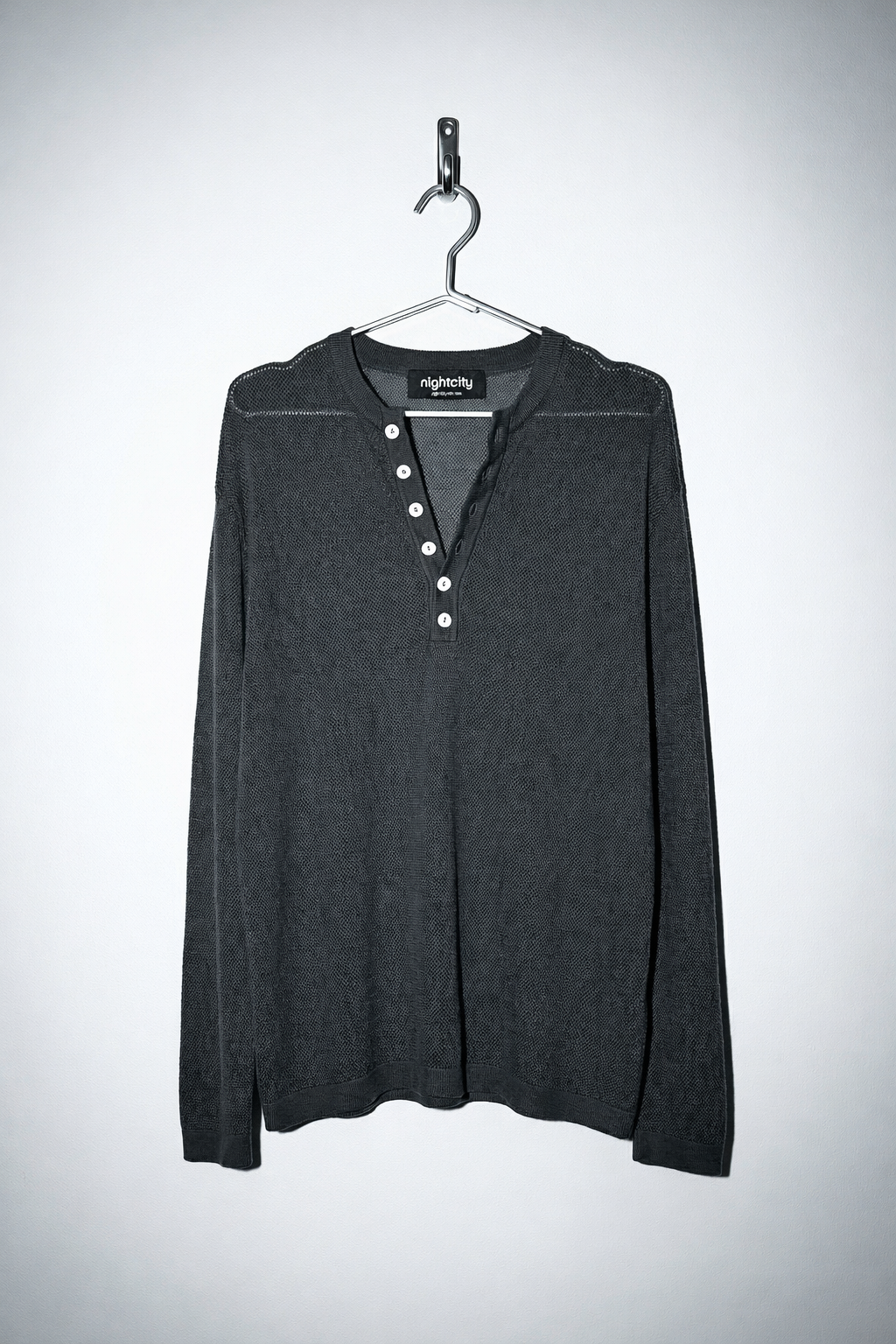 Mesh Knit Lightweight Henley Long Sleeve Shirt - nightcity clothing