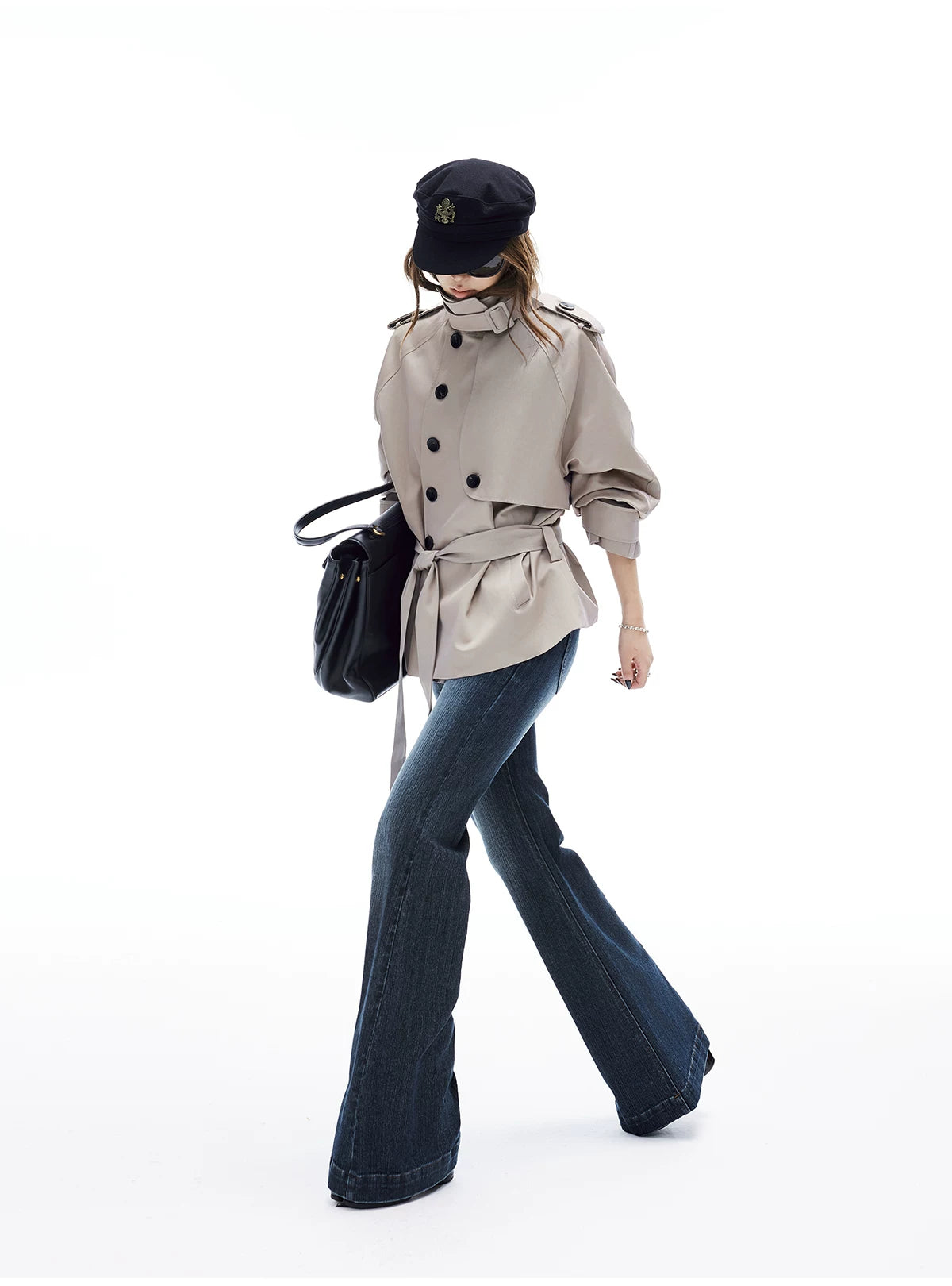 Oversized Mid-Crop Belted Trench Coat - nightcity clothing