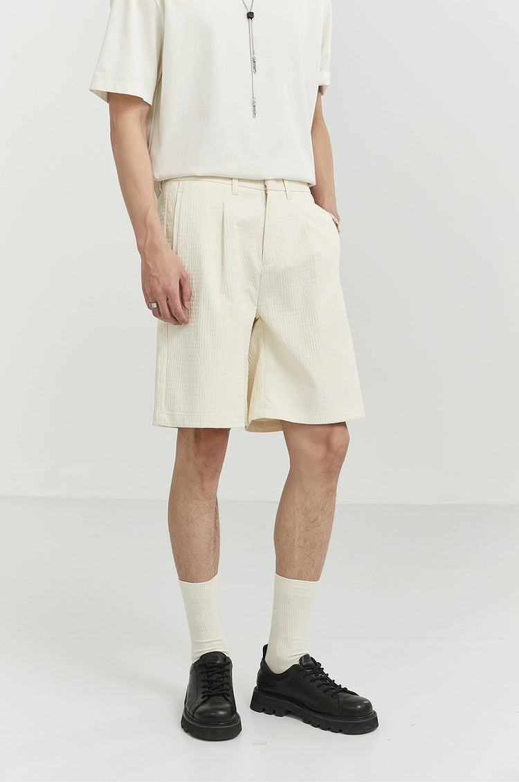 Waffle Textured Single-Pleat Shorts