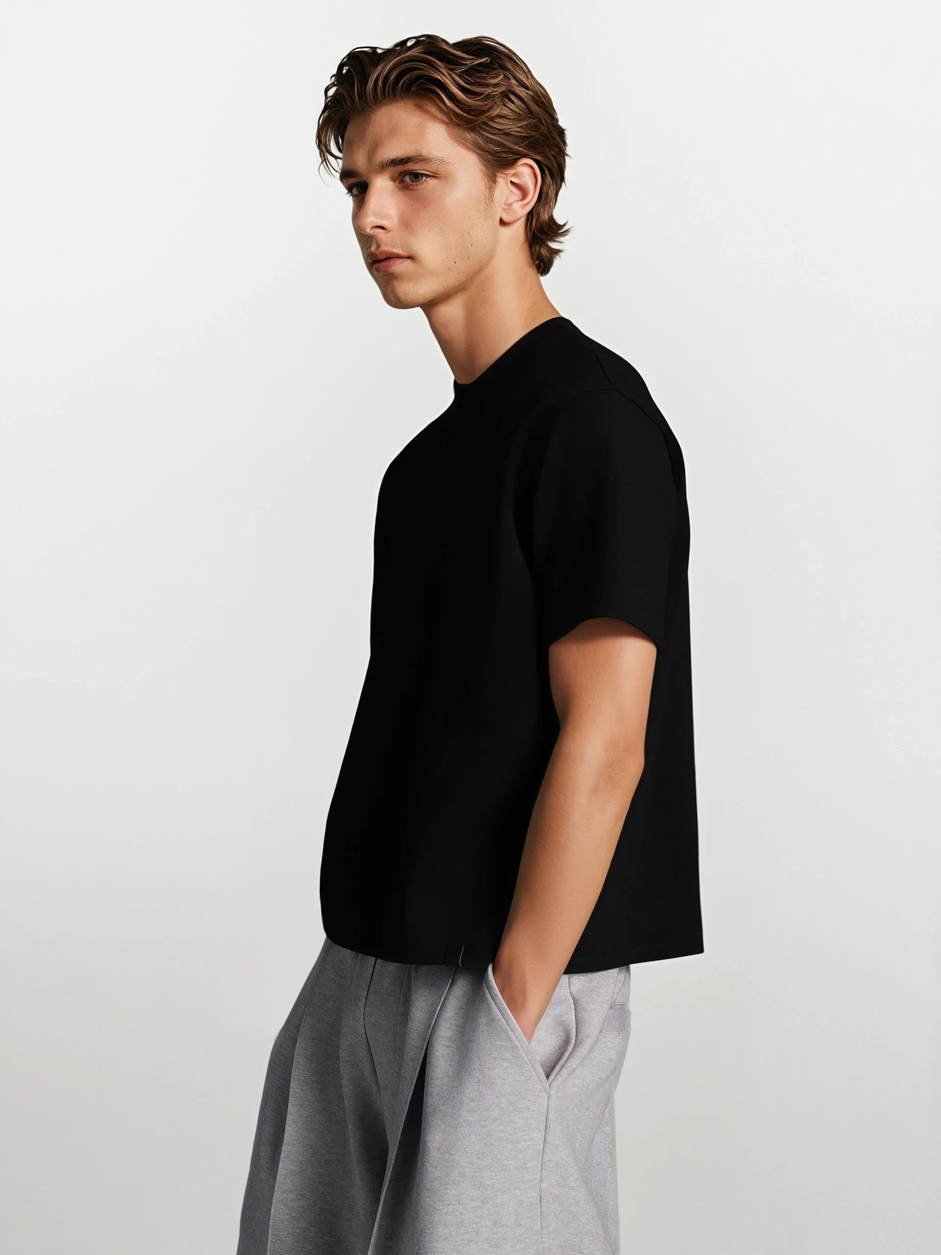 Boxy Cropped Short Sleeve Crew Neck T-Shirt