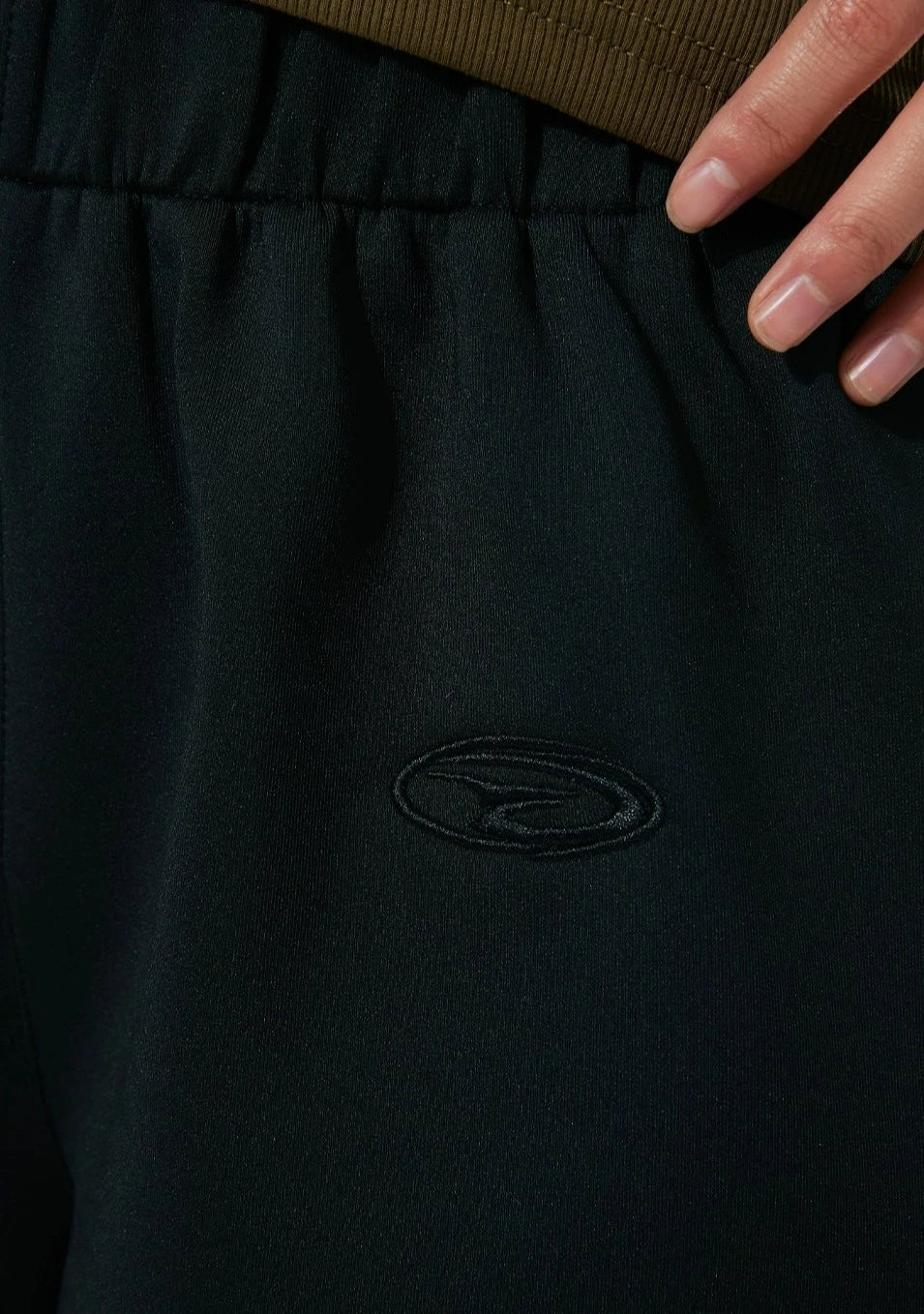 Flare Embroidered Elastic Waistband Sweatpant Shorts