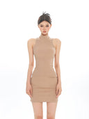 Sleeveless Turtleneck Ribbed Bodycon Dress