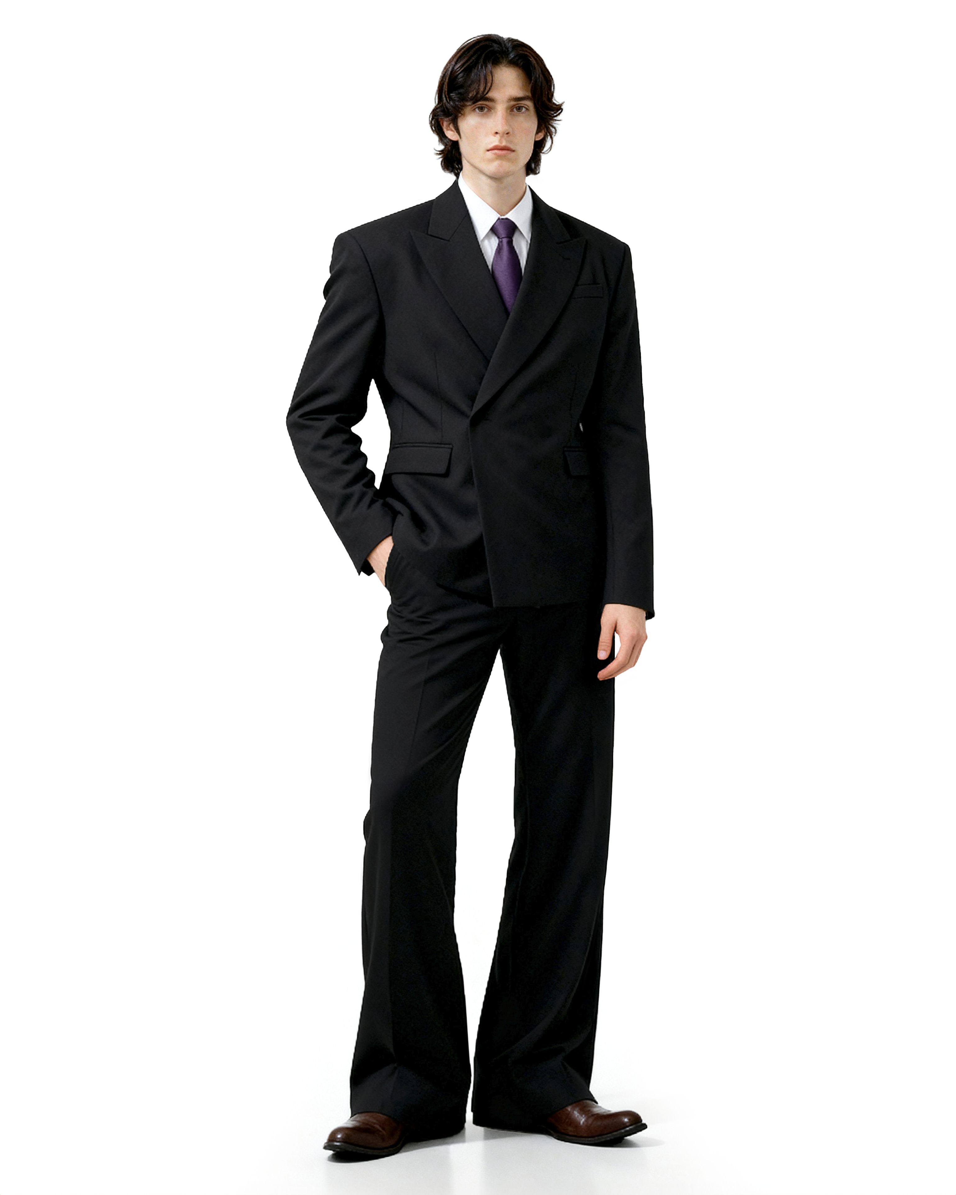 Tailored Straight Leg Semi-Flare Suit Trousers-5