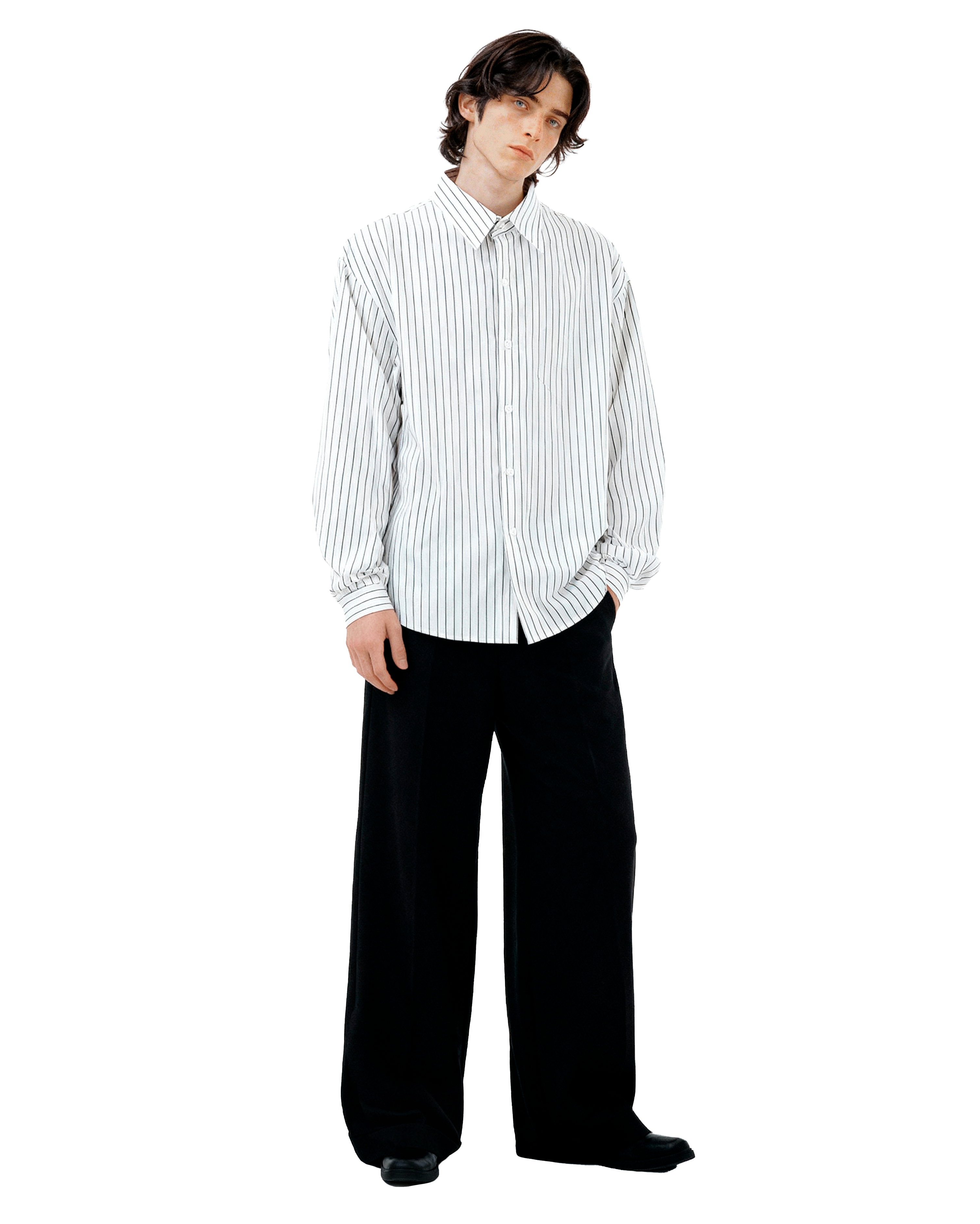 Pinstripe Long Sleeve Drop Shoulder Button Shirt-5