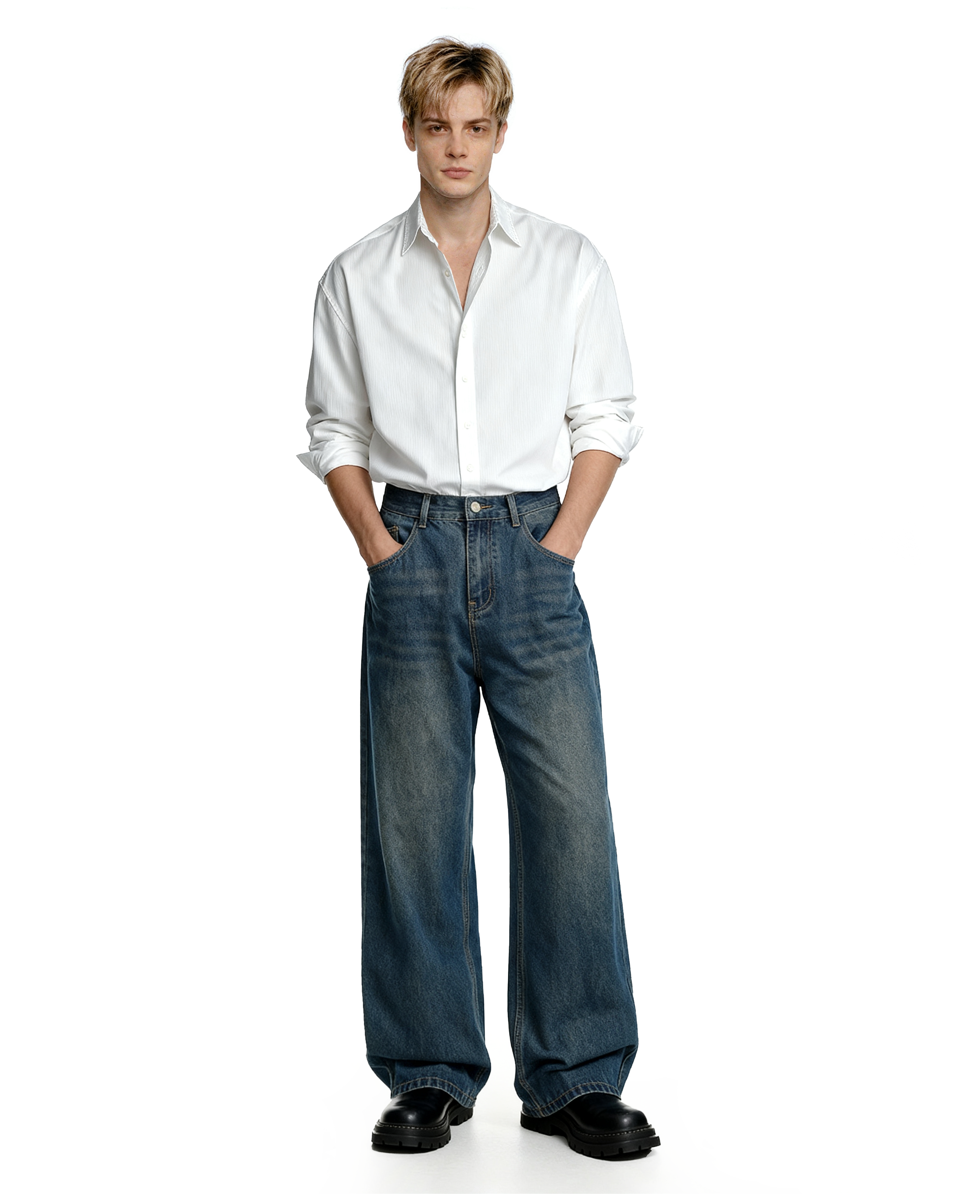 Wide Leg Vintage Faded Jeans-6