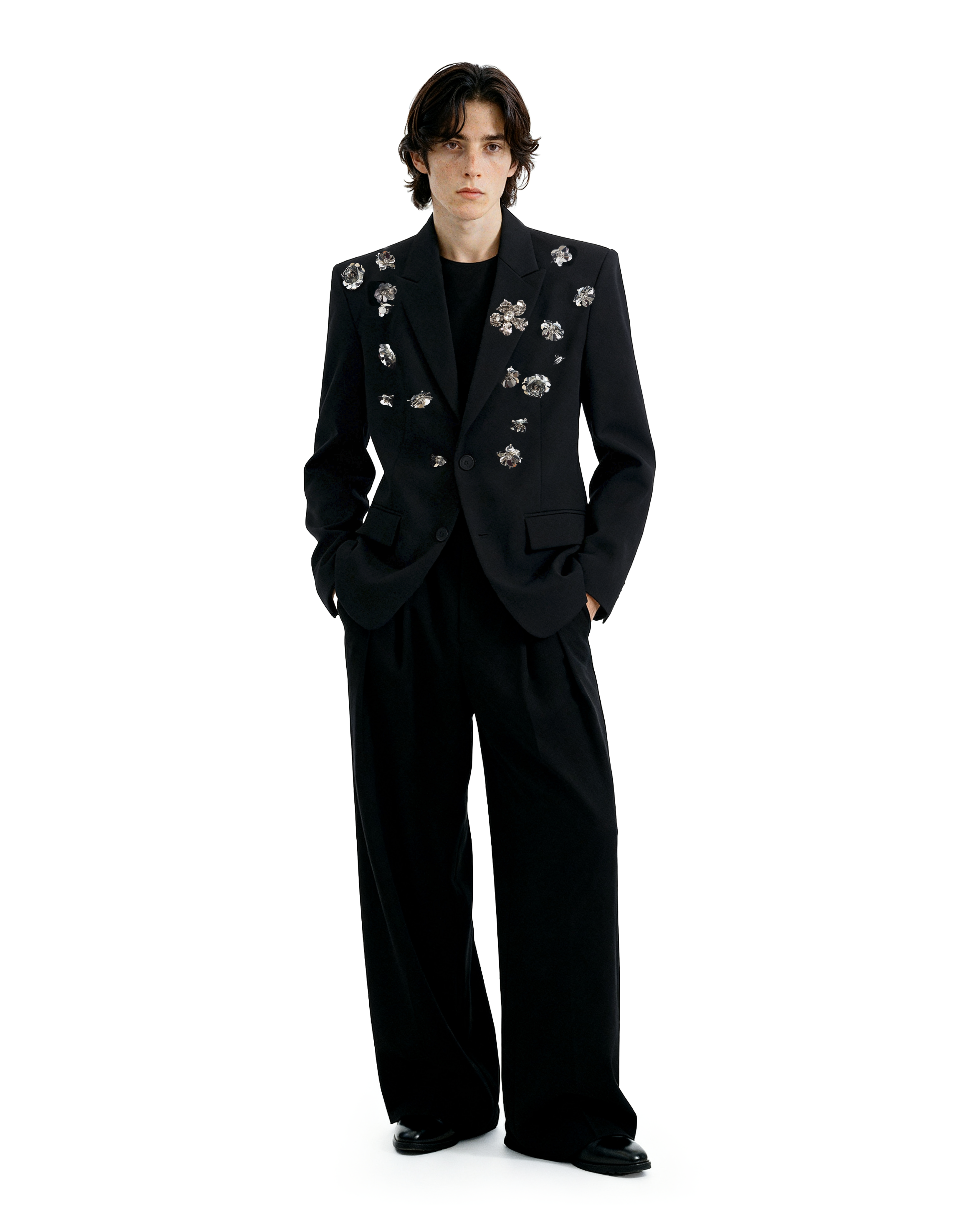 Oversized Embellished Floral Crystal Blazer Jacket-5