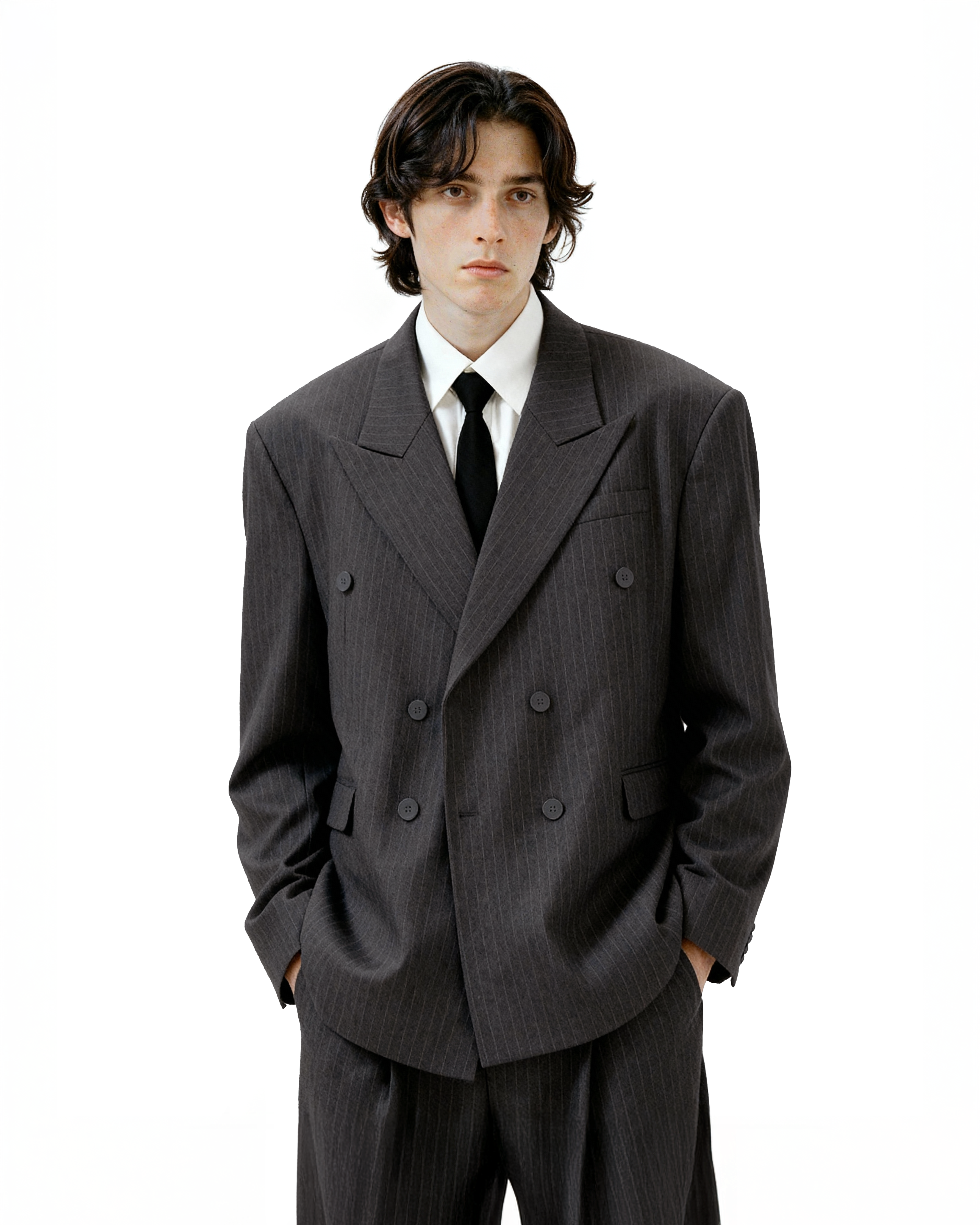 Boxy Double-Breasted Pinstripe Blazer and Wide Leg Pleated Pants Two-Piece Set - nightcity clothing