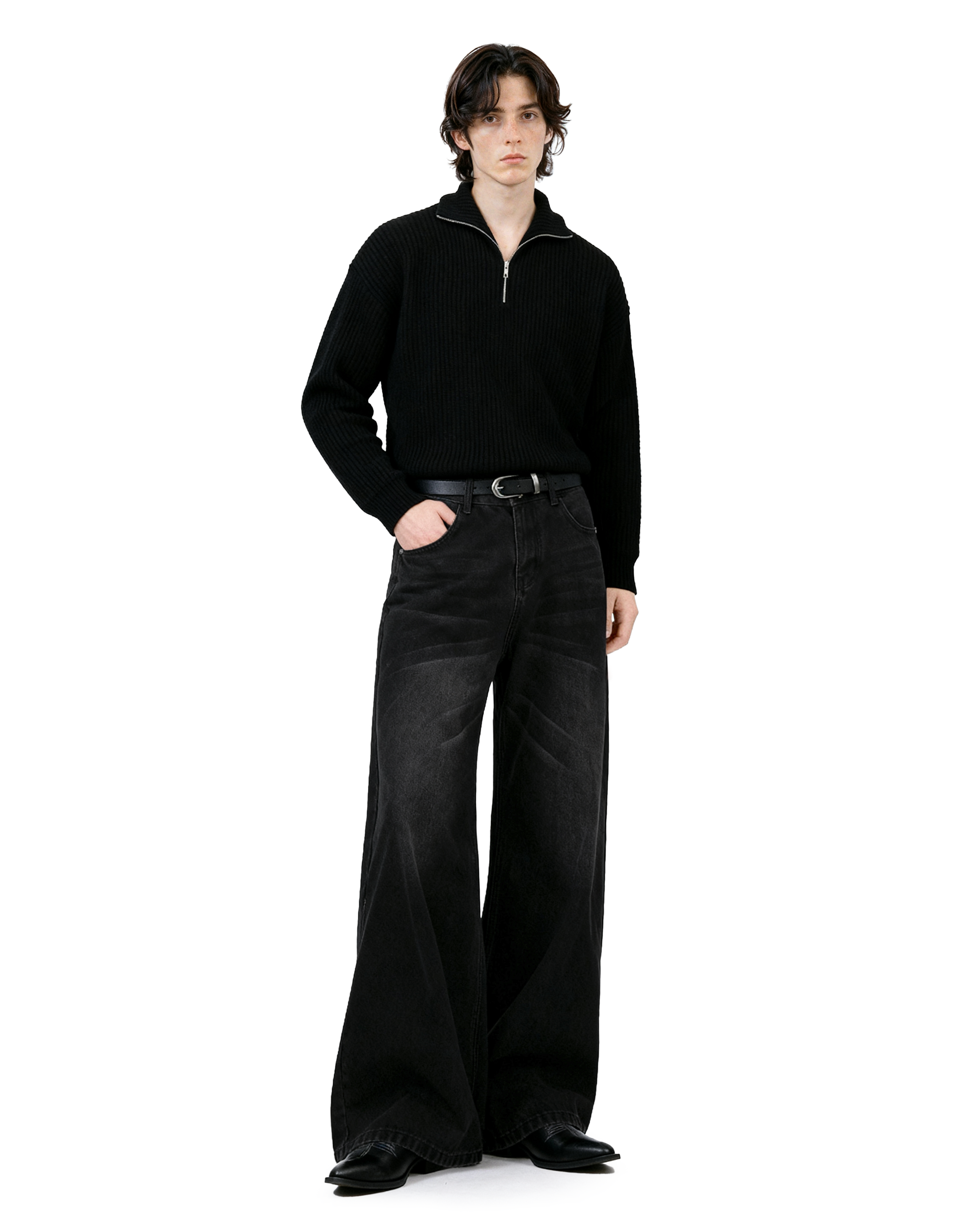 Vintage Washed Wide Leg Denim Pants-6
