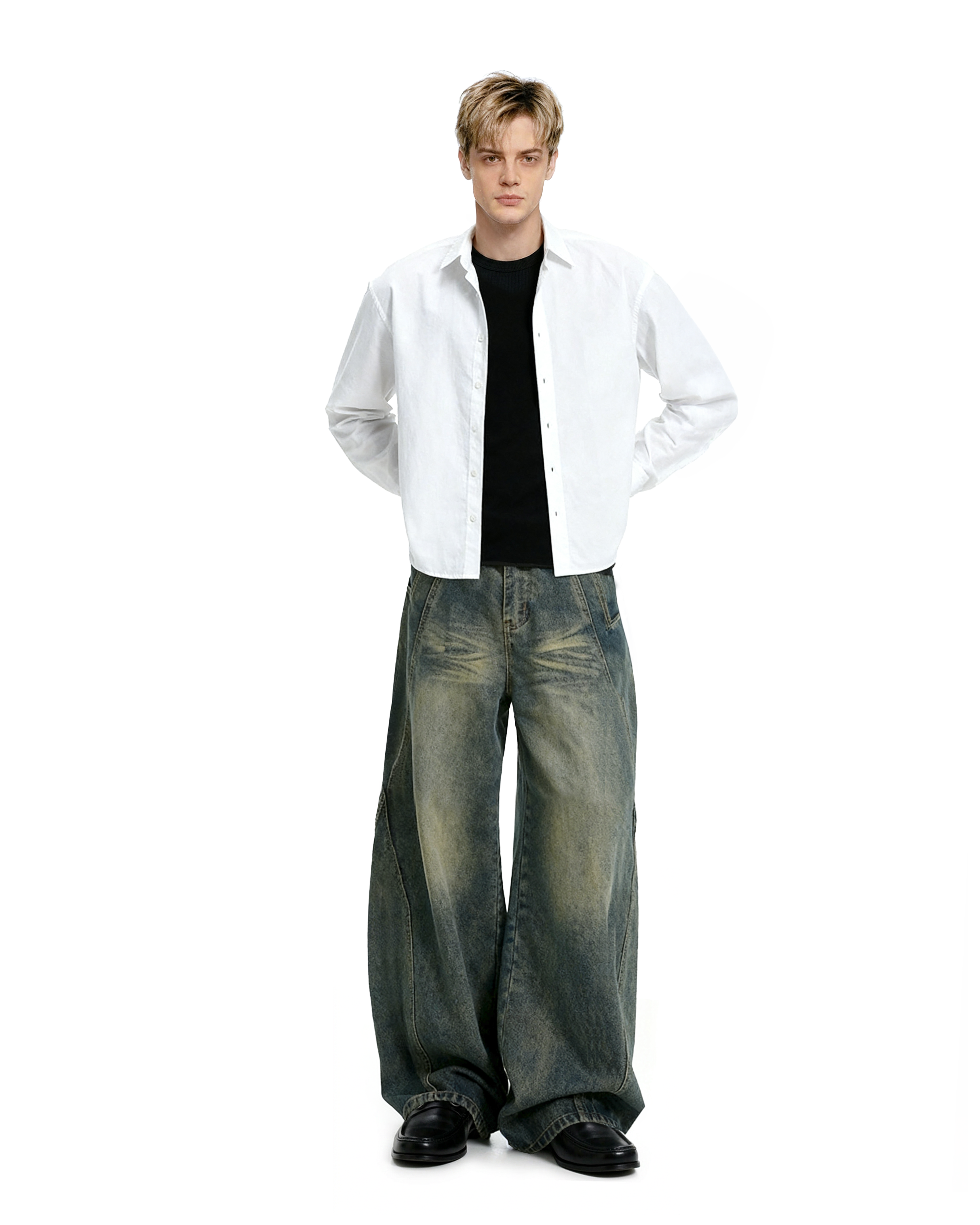 Vintage Wash Straight Leg Denim Jeans-6