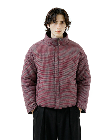 Wide High Collar Plaid Reversible Puffer Jacket