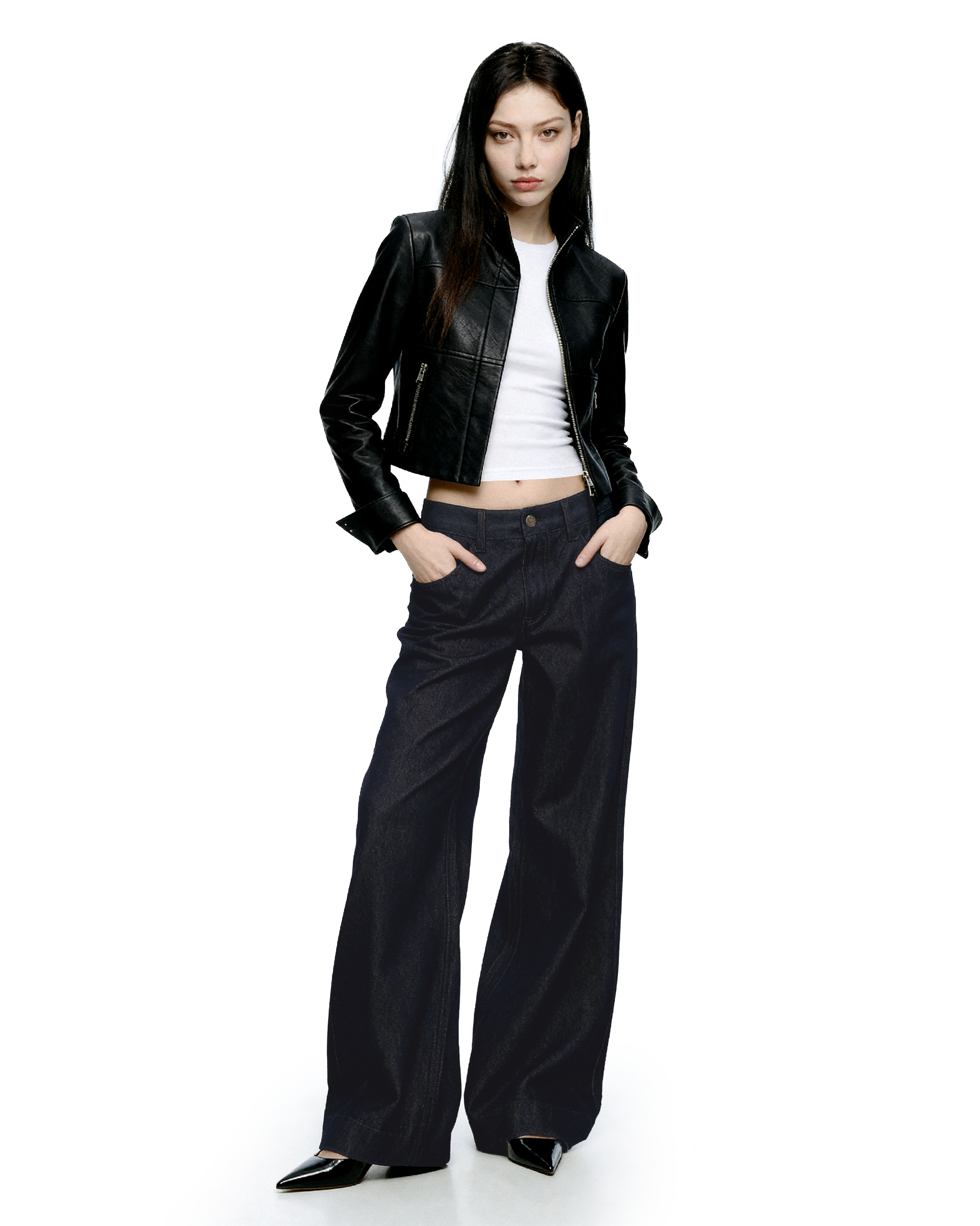 Wide Leg Low-Waisted Dark Wash Retro Jeans-6