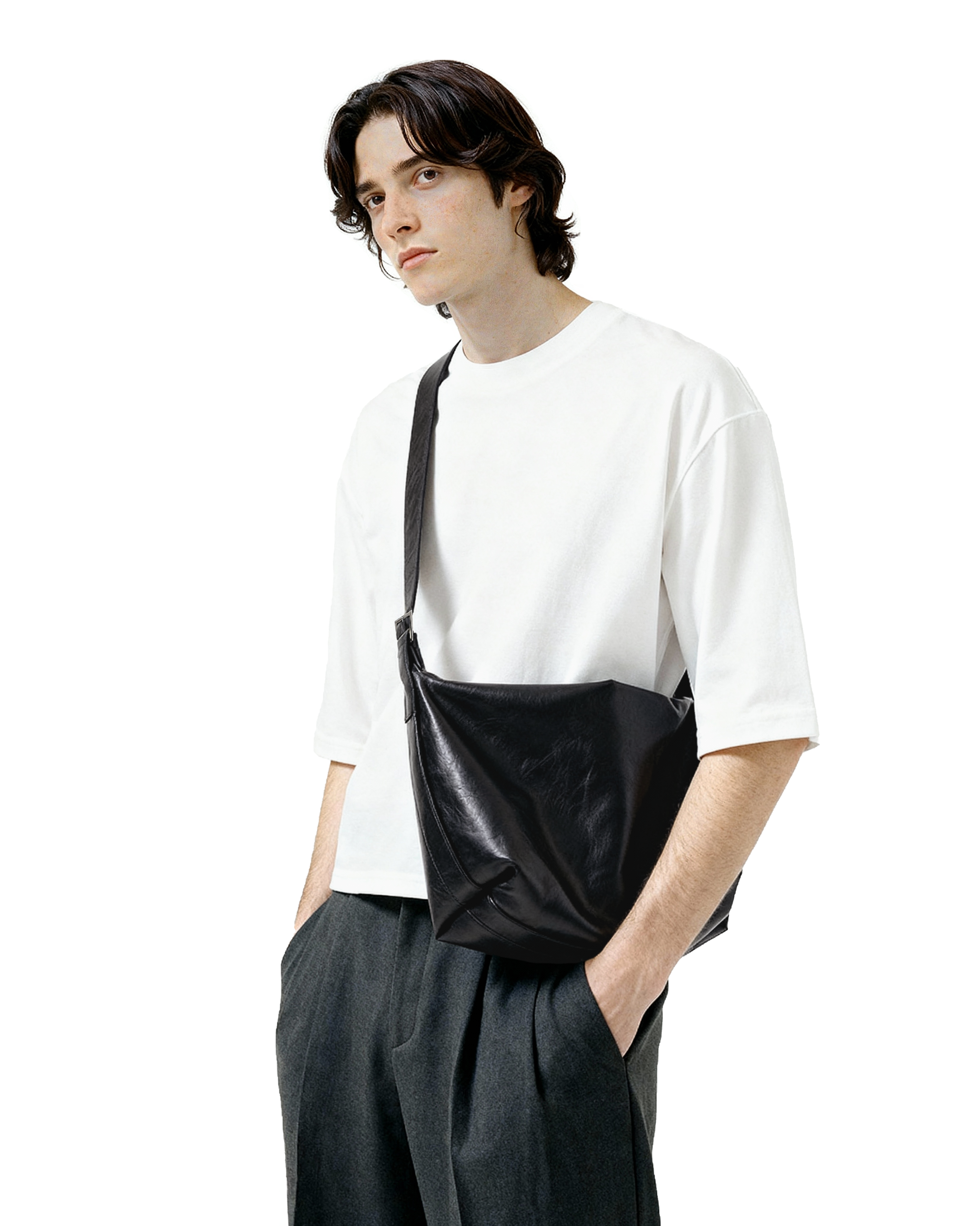 Faux Leather Lightweight Messenger Bag - nightcity clothing