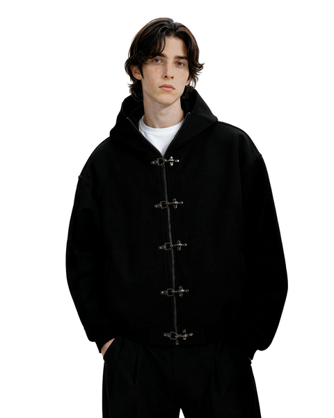 Oversized Fireman Clasp Zip-Up Hooded Bomber Jacket