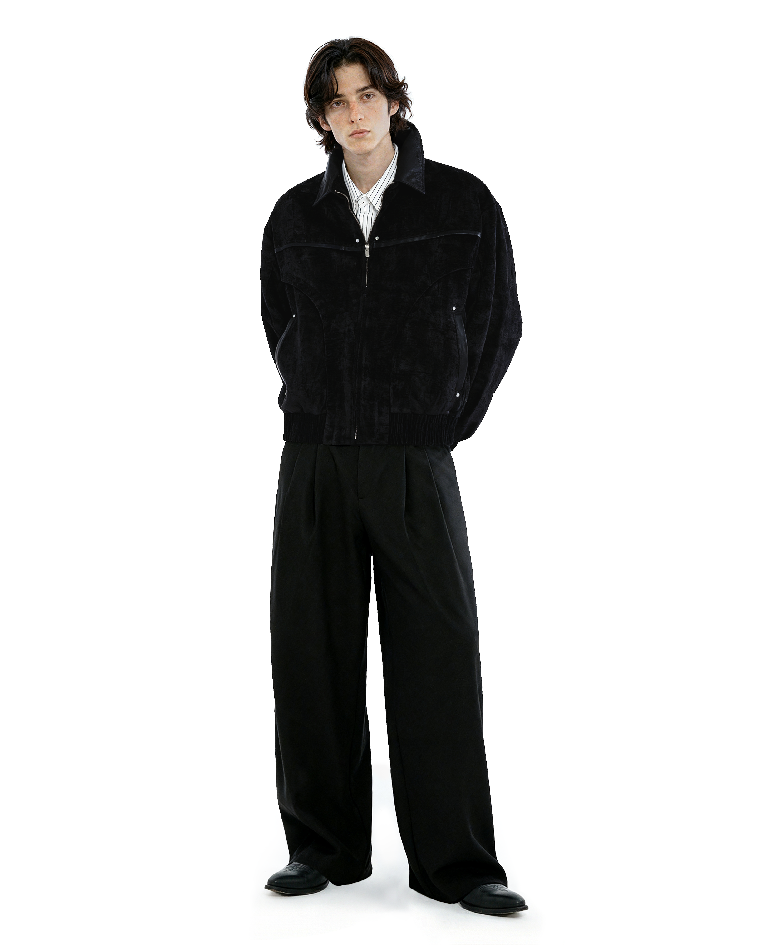 Paneled Mid-Crop Velvet Bomber Jacket - nightcity clothing